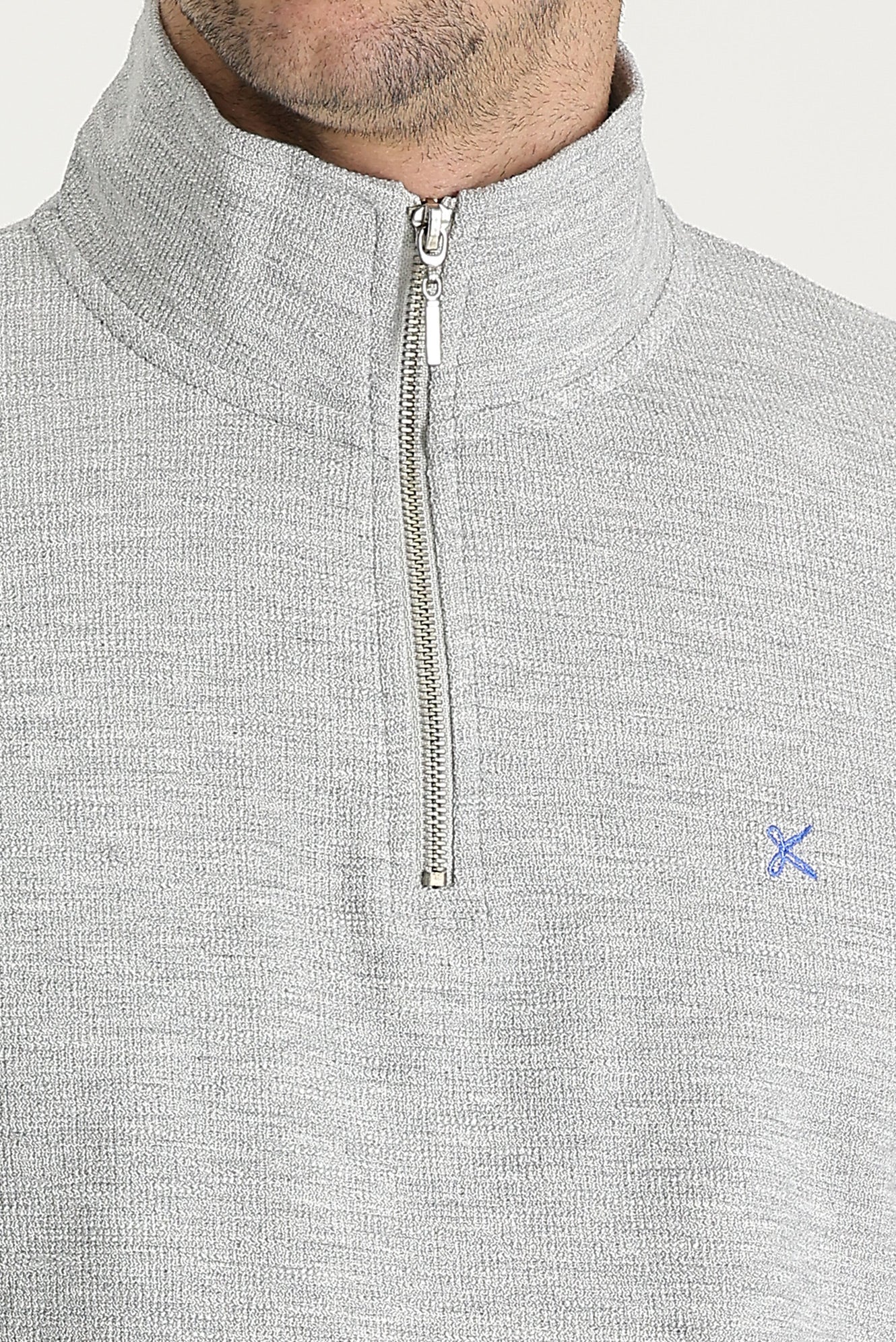 Orta Gri Melanj Yarım Balıkçı Yaka Fermuarlı Nakışlı Sweatshirt - Image 4