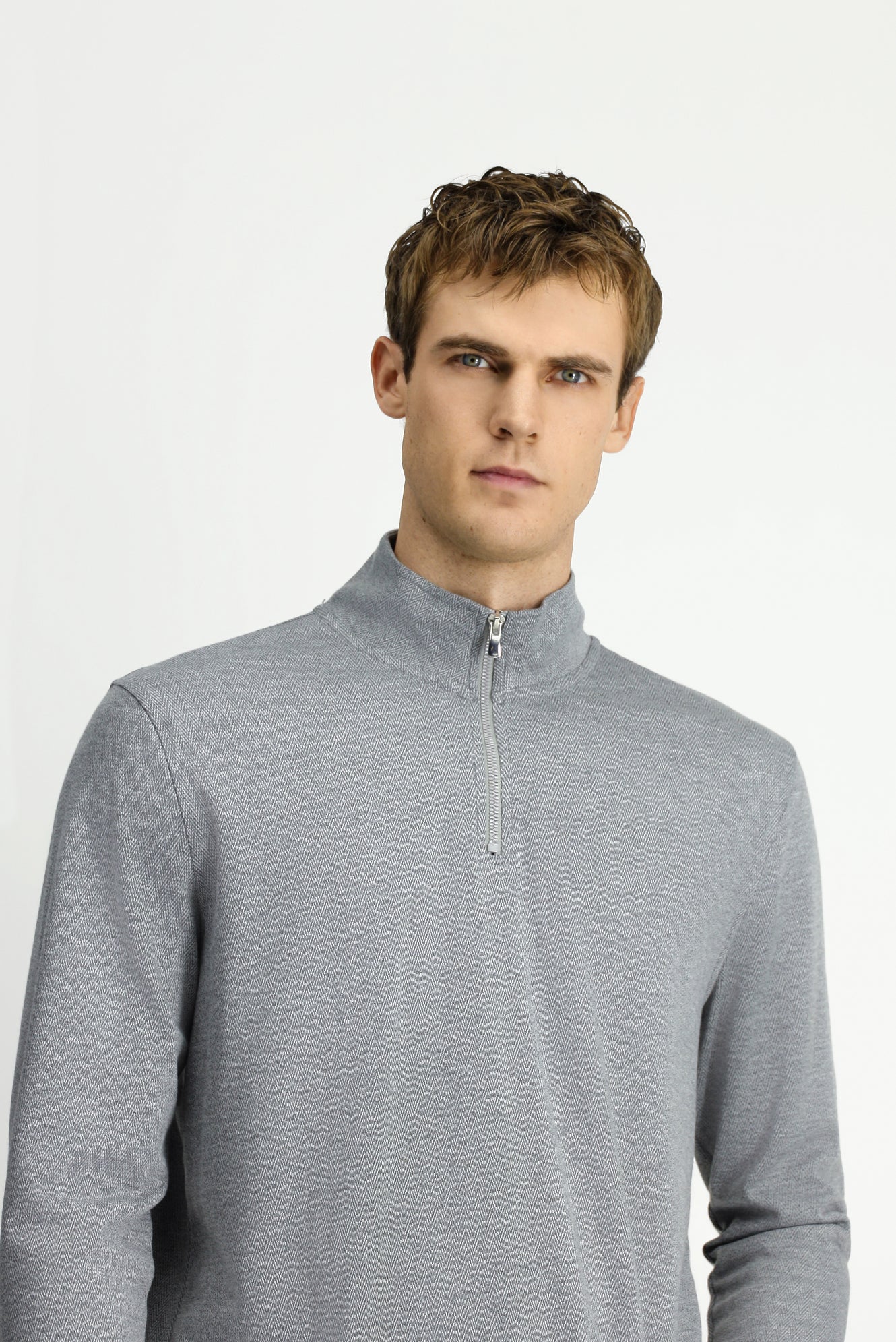 Orta Gri Melanj Yarım Balıkçı Yaka Regular Fit Fermuarlı Desenli Sweatshirt - Image 3