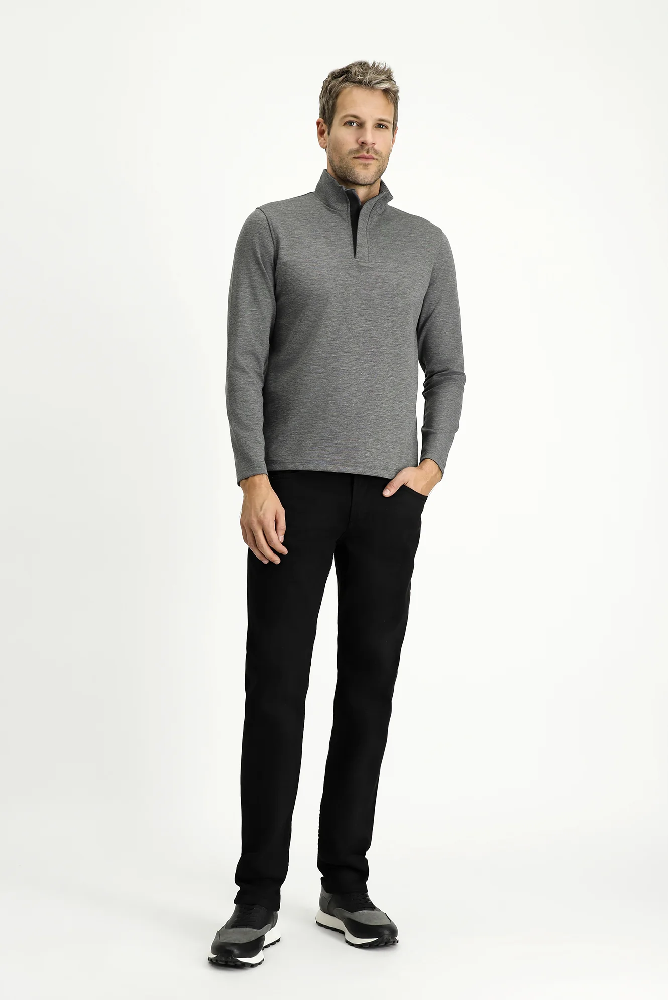 Orta Gri Melanj Yarım Balıkçı Yaka Regular Fit Fermuarlı Sweatshirt - Image 2
