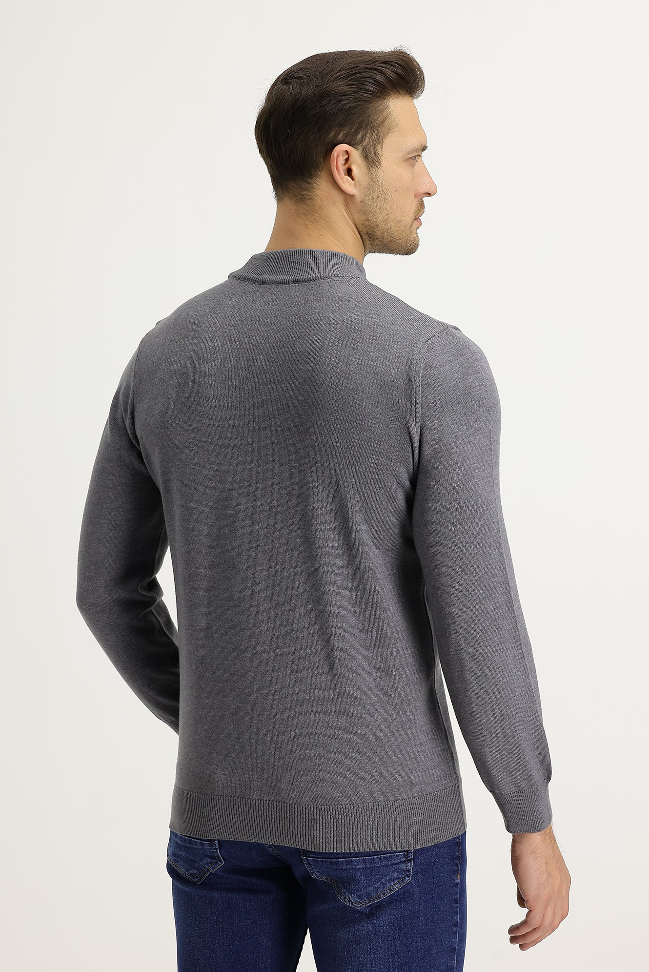 Orta Gri Melanj Yarım Balıkçı Yaka Regular Fit Triko Kazak - Image 3