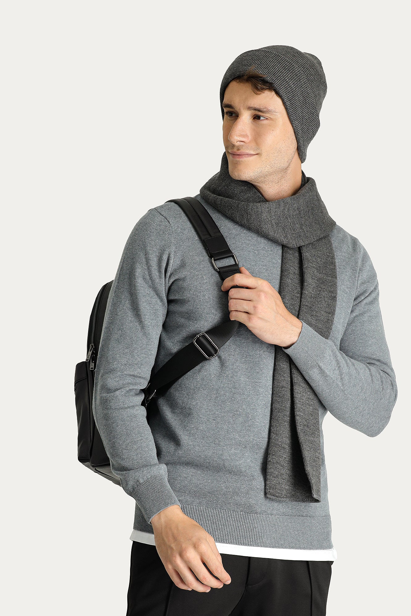 Orta Gri Melanj Yarım Balıkçı Yaka Slim Fit Dar Kesim Pamuklu Triko Kazak - Image 2