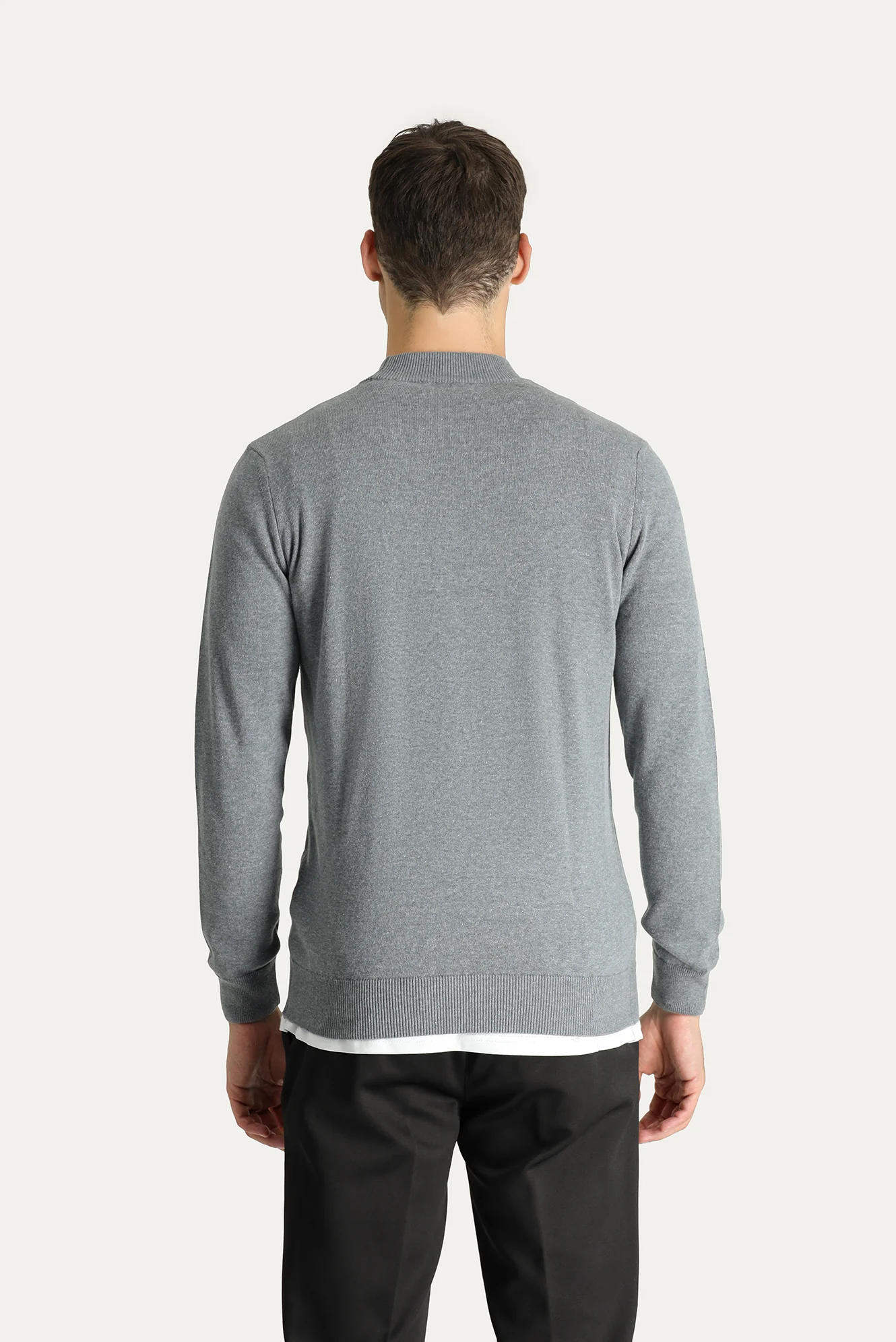Orta Gri Melanj Yarım Balıkçı Yaka Slim Fit Dar Kesim Pamuklu Triko Kazak - Image 4