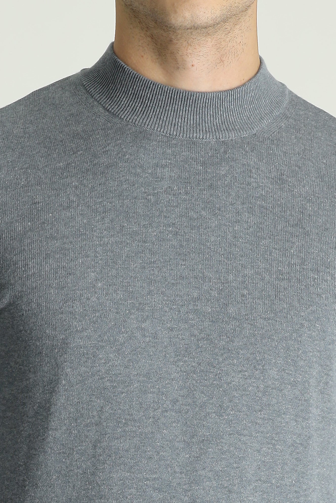 Orta Gri Melanj Yarım Balıkçı Yaka Slim Fit Dar Kesim Pamuklu Triko Kazak - Image 5