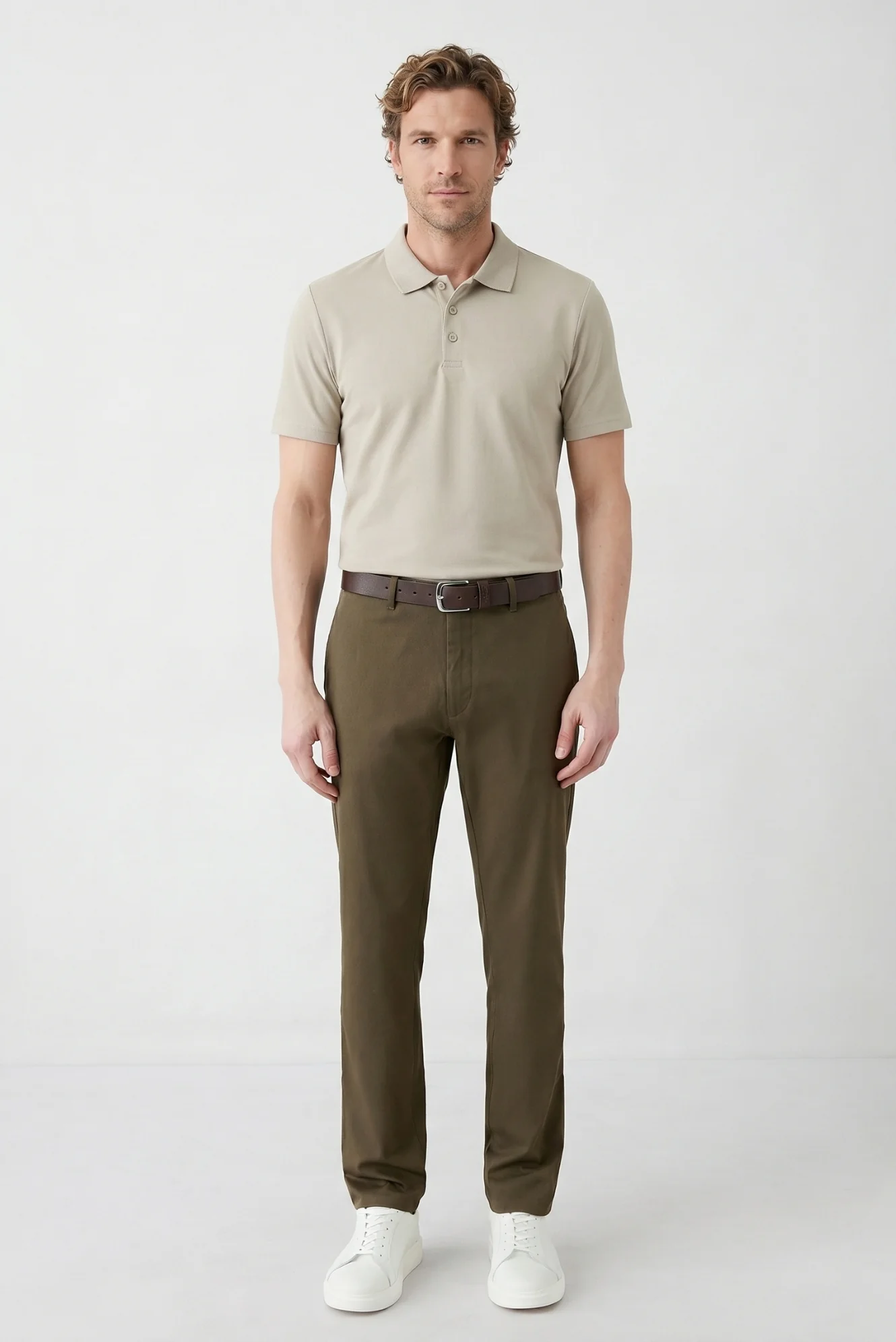 Orta Gri Polo Yaka Regular Fit Nakışlı Pamuklu Tişört - Image 2
