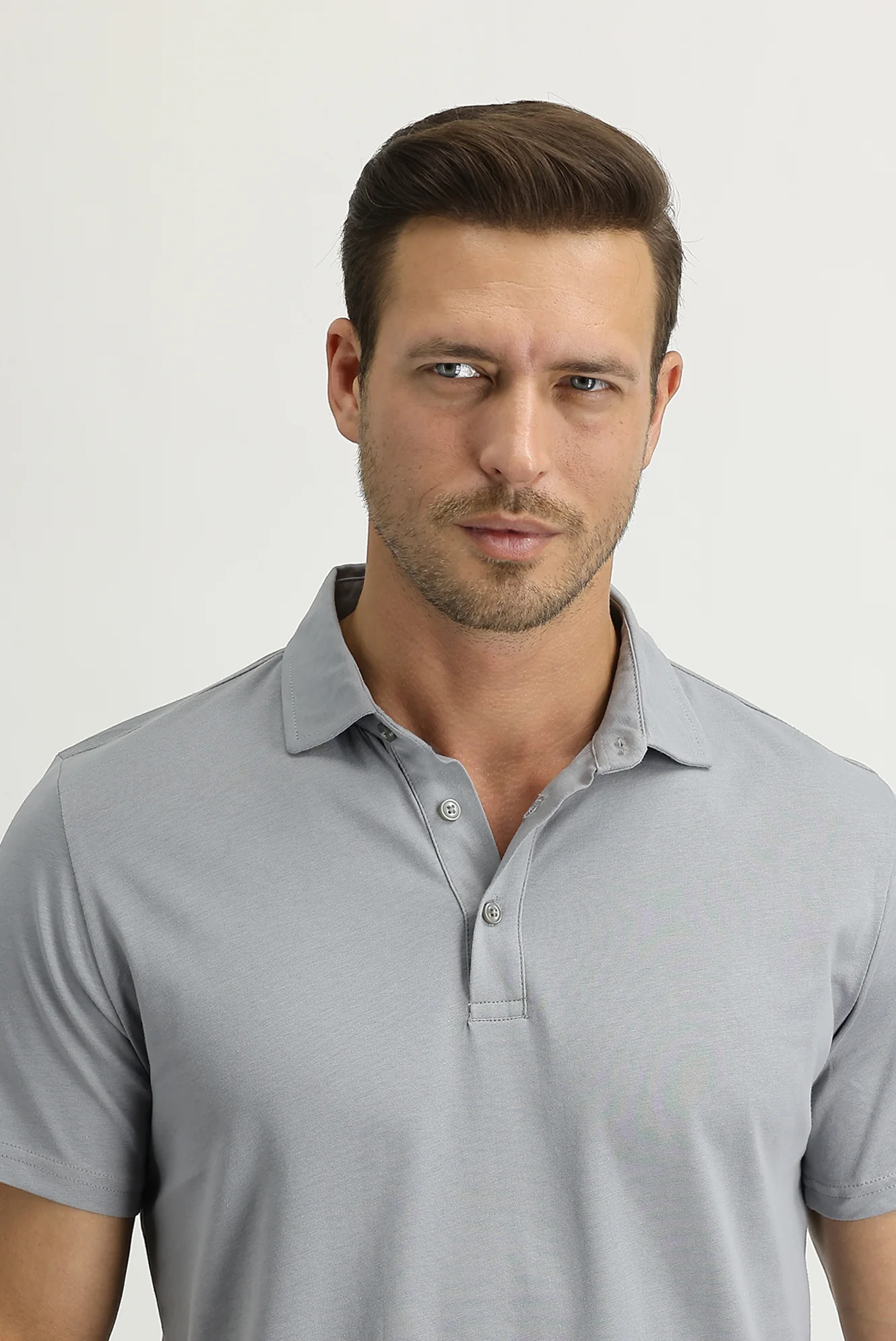 Orta Gri Polo Yaka Regular Fit Pamuk Tişört