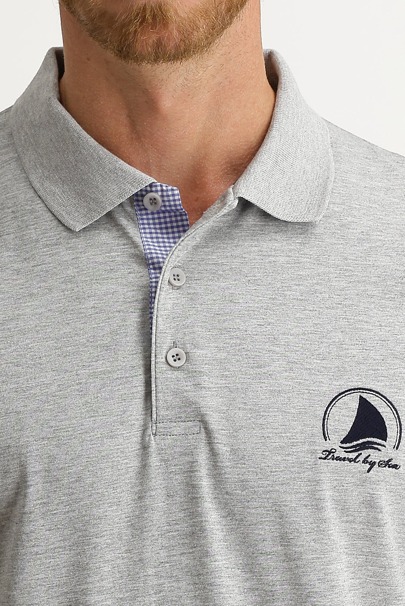 Orta Gri Polo Yaka Slim Fit Dar Kesim Desenli Pamuk Tişört - Image 3