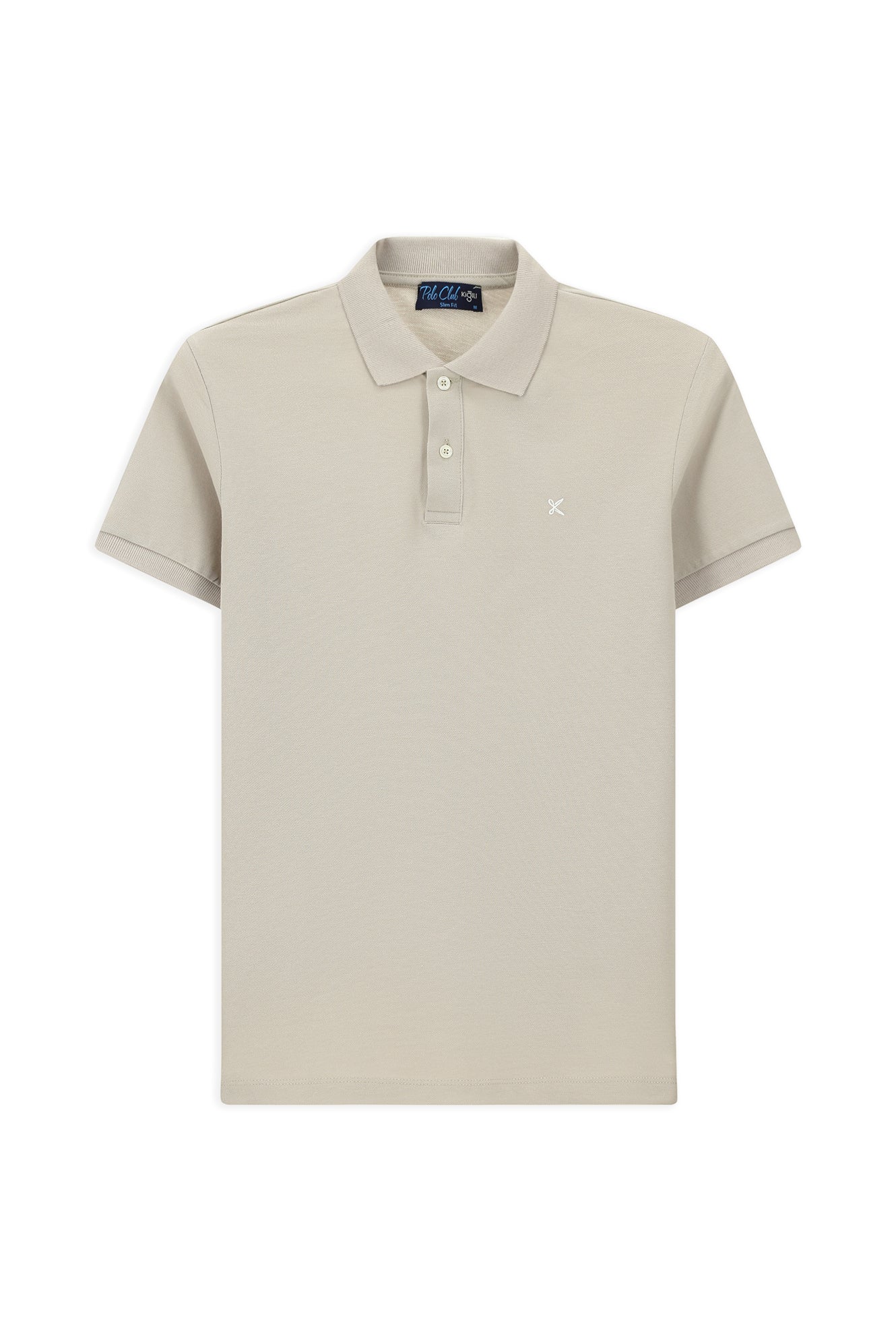 Orta Gri Polo Yaka Slim Fit Nakışlı %100 Pamuk Tişört - Image 7