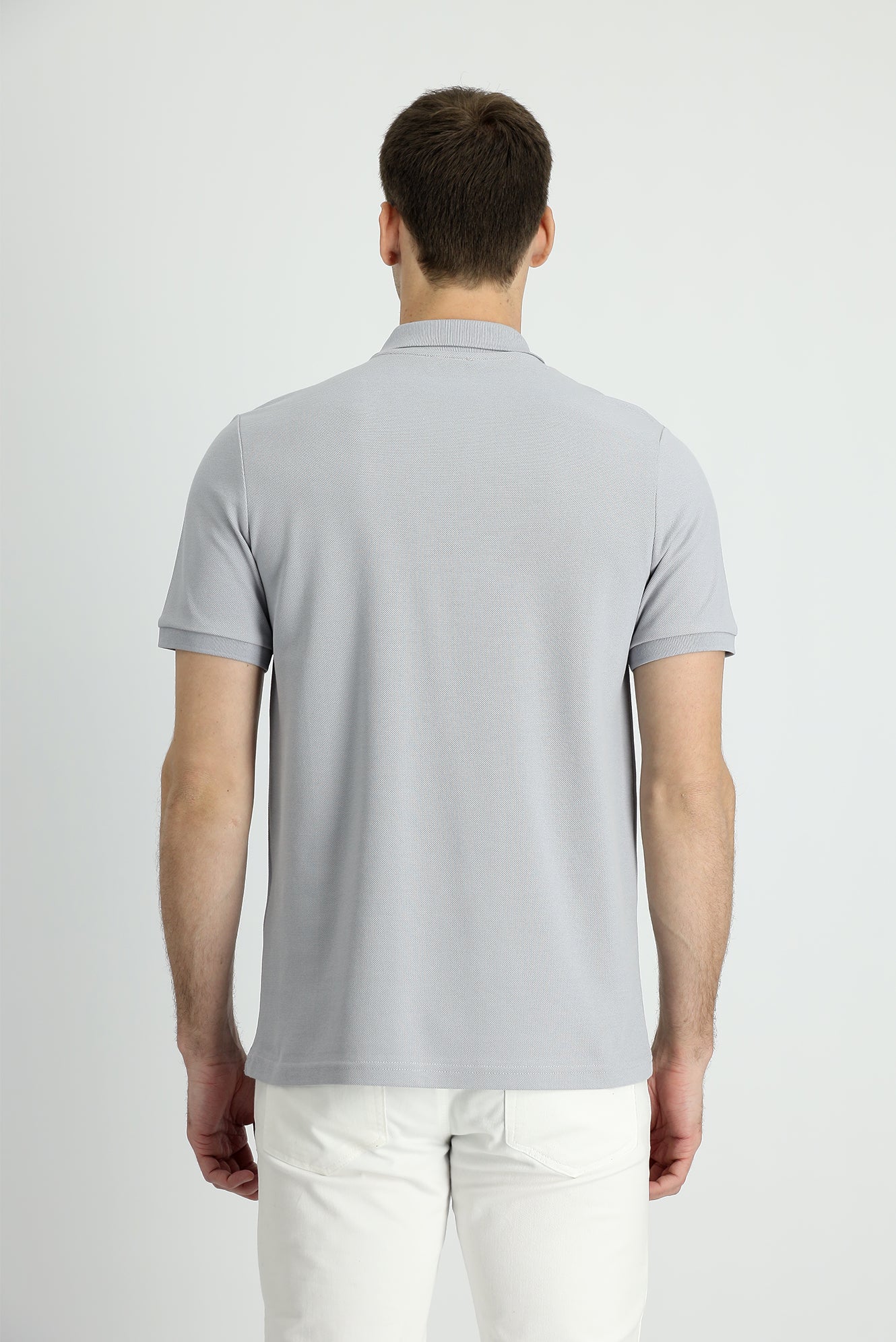 Orta Gri Polo Yaka Slim Fit Dar Kesim Pamuk Tişört - Image 3