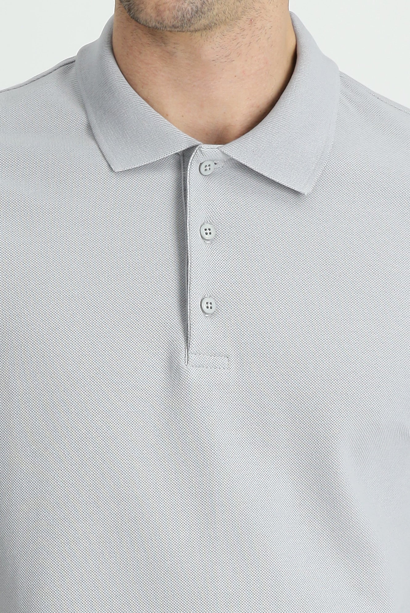 Orta Gri Polo Yaka Slim Fit Dar Kesim Pamuk Tişört - Image 4