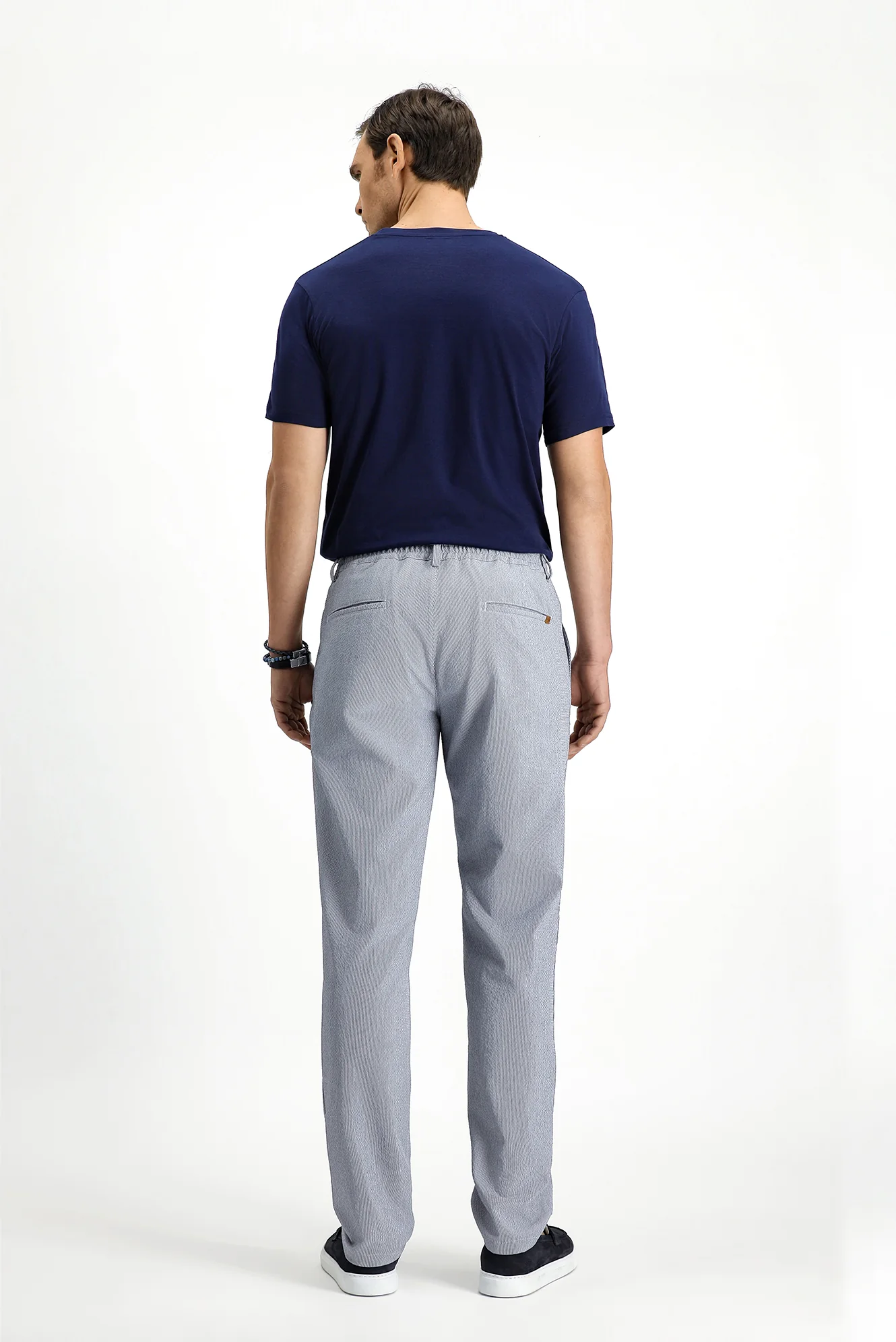 Orta Gri 6 Drop Regular Fit Standart Kesim Beli Lastikli İpli Çizgili Gofre Pileli Klasik Kumaş Pantolon - Image 4