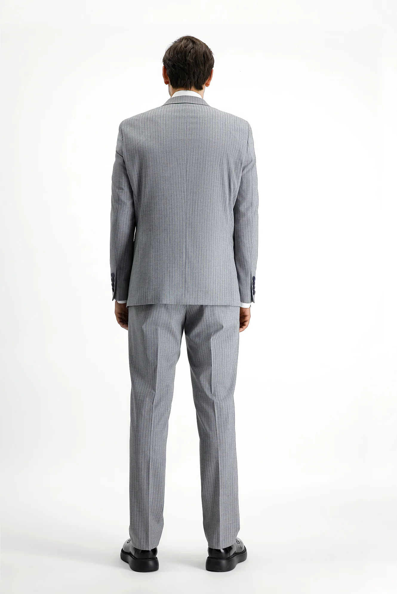 Orta Gri 6 Drop Regular Fit Standart Kesim Çizgili Kruvaze Takım Elbise - Image 4