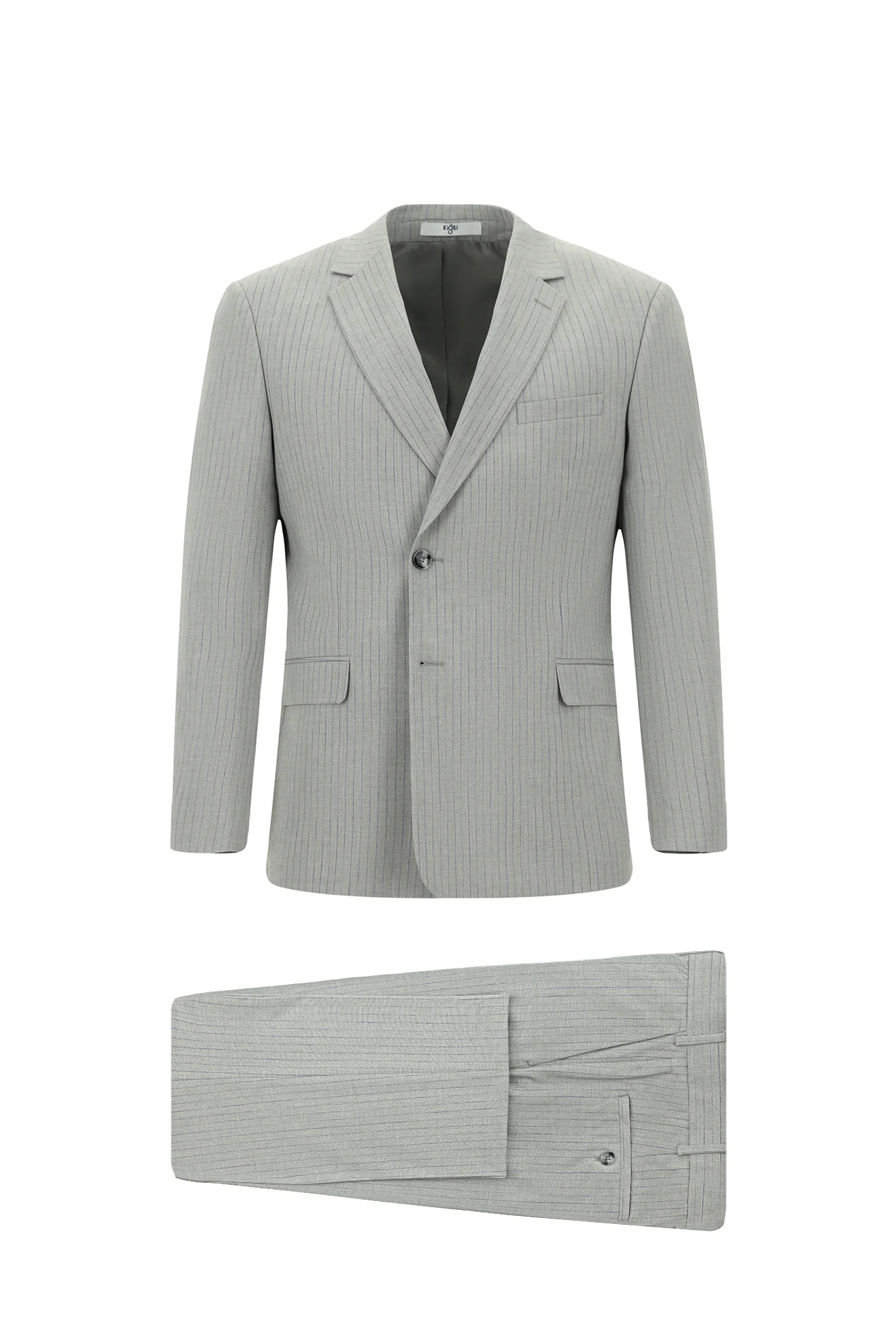 Orta Gri 6 Drop Regular Fit Standart Kesim Çizgili Kruvaze Takım Elbise - Image 6