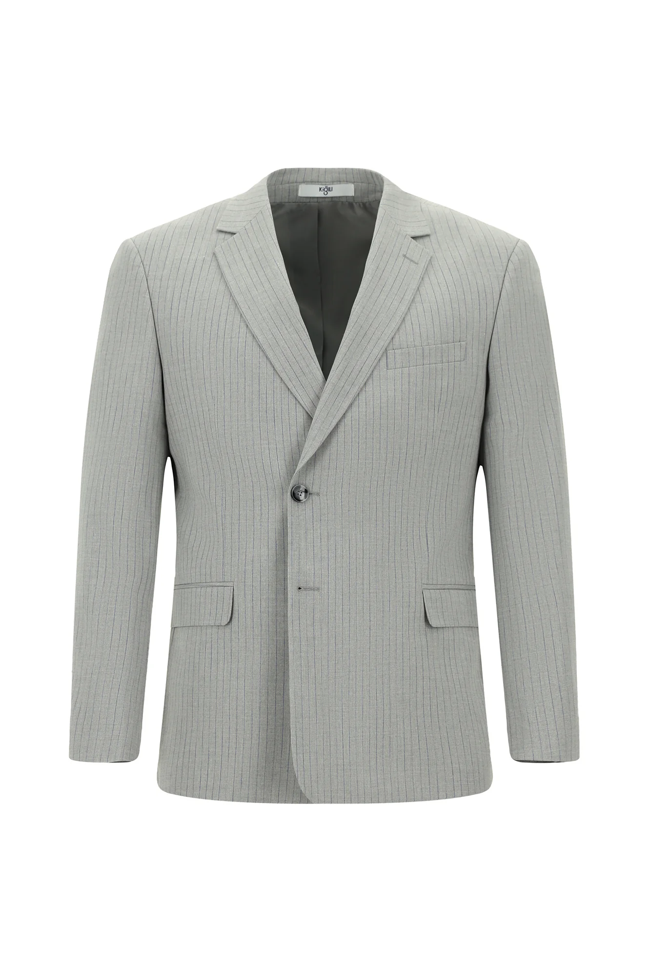 Orta Gri 6 Drop Regular Fit Standart Kesim Çizgili Kruvaze Takım Elbise - Image 7