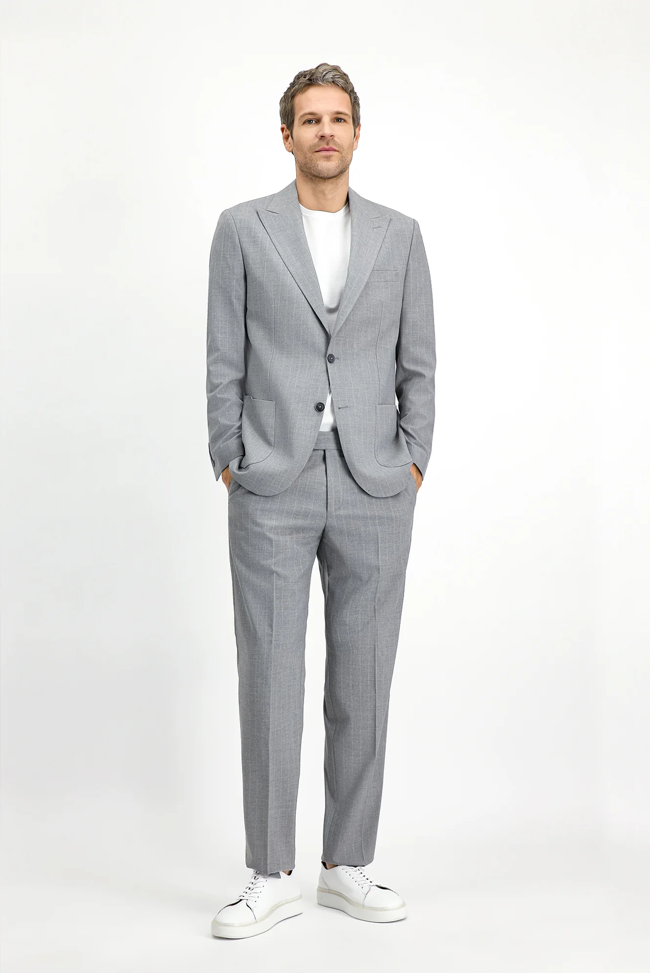 Orta Gri 6 Drop Regular Fit Standart Kesim Çizgili Takım Elbise - Image 2