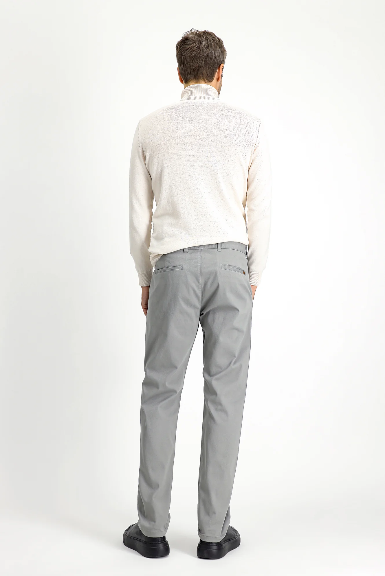 Orta Gri Regular Fit Standart Kesim Desenli Likralı Kanvas / Chino Pantolon - Image 5