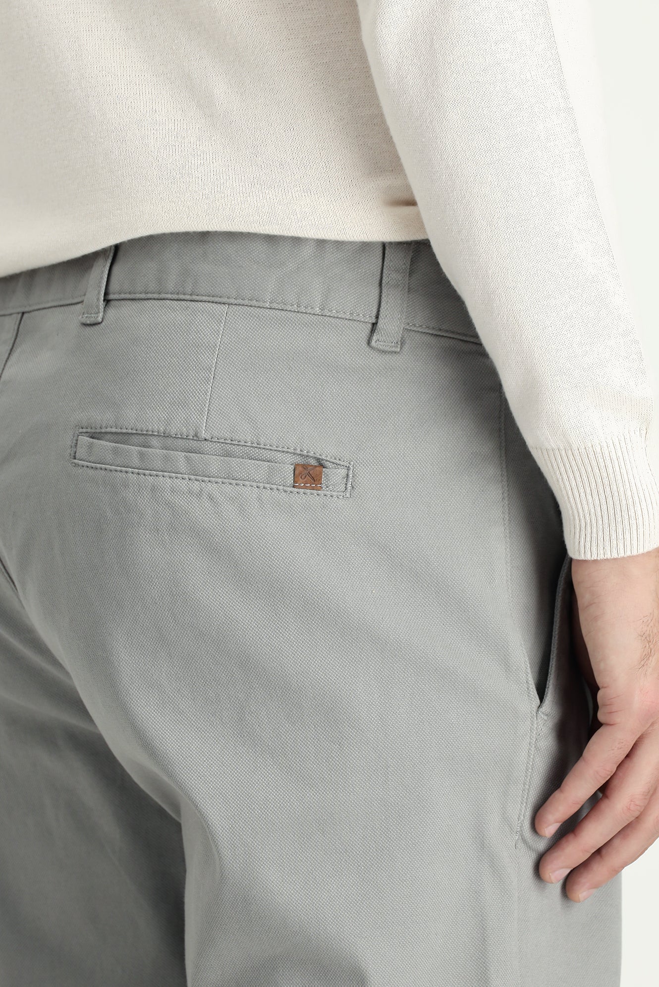 Orta Gri Regular Fit Standart Kesim Desenli Likralı Kanvas / Chino Pantolon - Image 6