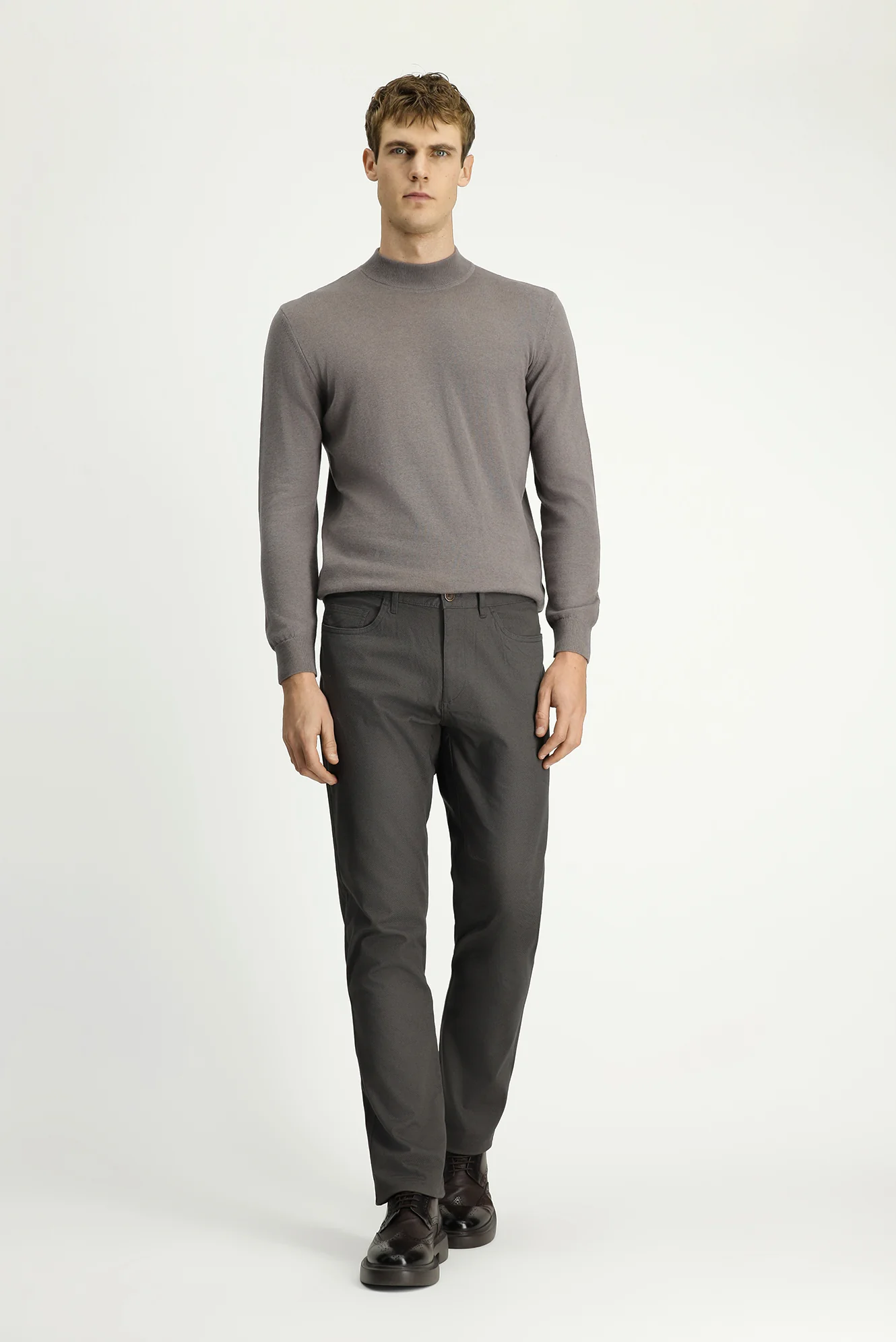 Orta Gri Regular Fit Standart Kesim Desenli Likralı Kanvas / Chino Pantolon - Image 2