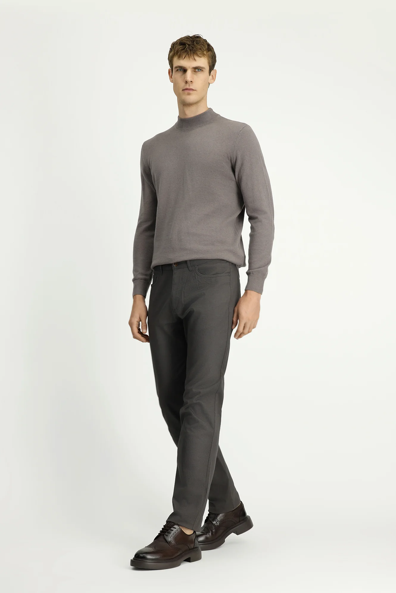 Orta Gri Regular Fit Standart Kesim Desenli Likralı Kanvas / Chino Pantolon - Image 3