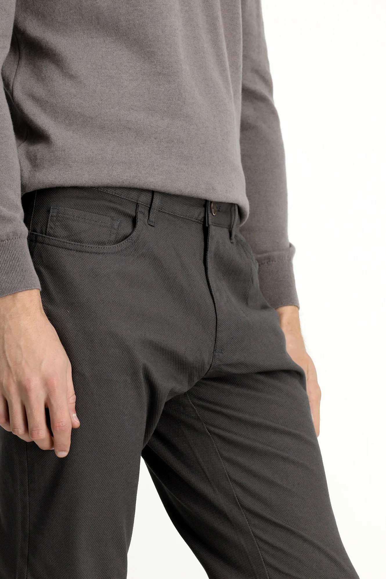 Orta Gri Regular Fit Standart Kesim Desenli Likralı Kanvas / Chino Pantolon - Image 5