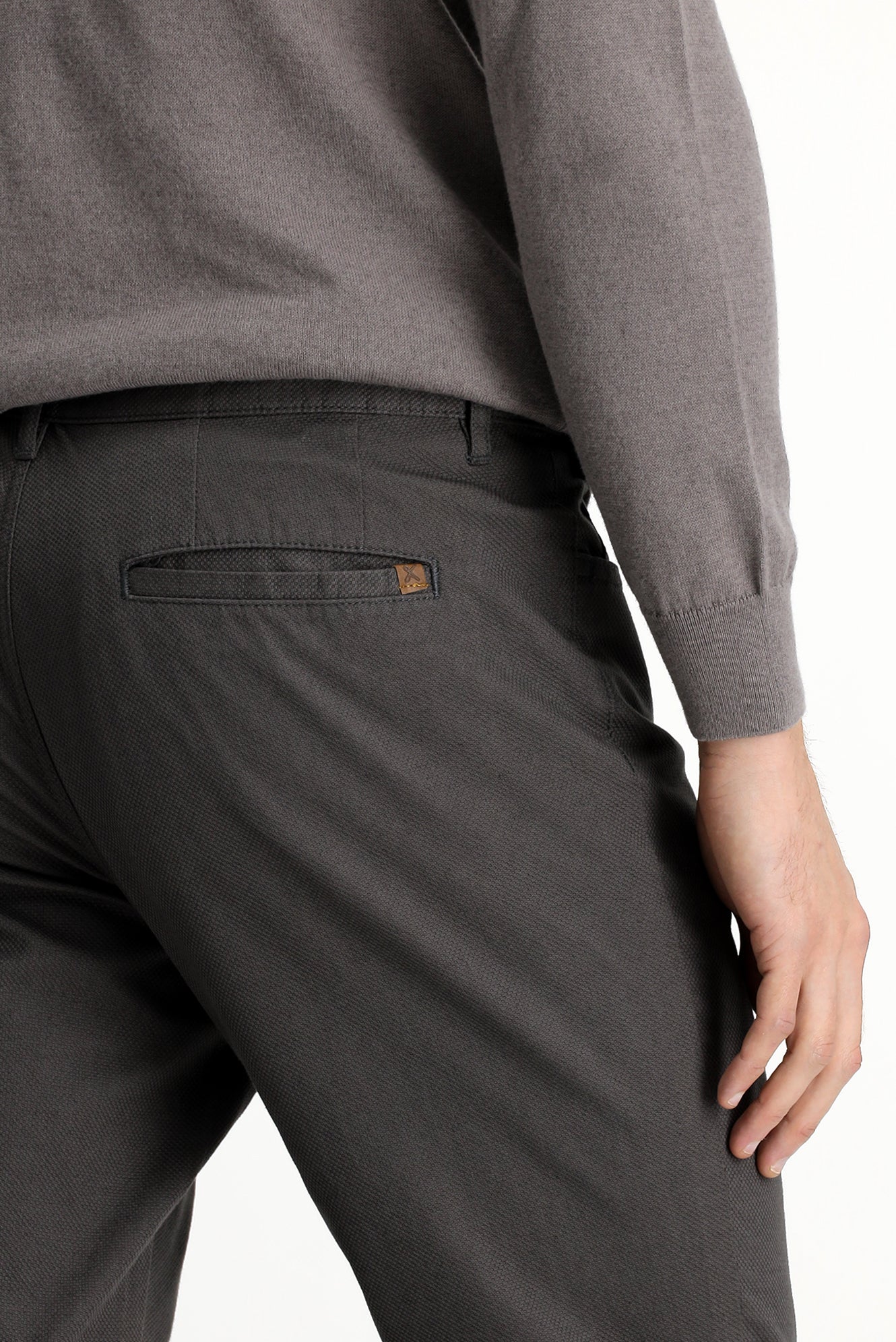 Orta Gri Regular Fit Standart Kesim Desenli Likralı Kanvas / Chino Pantolon - Image 6