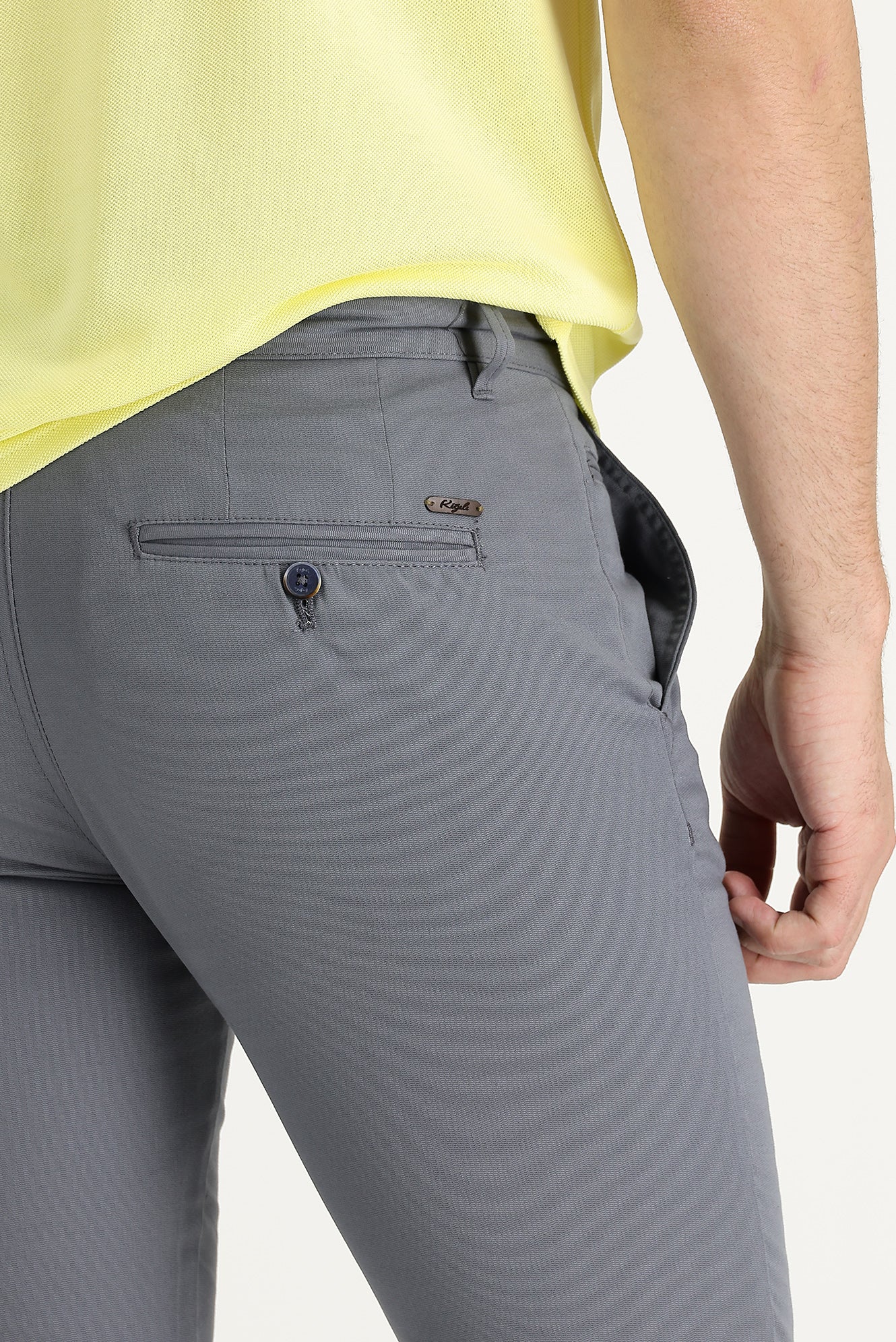 Orta Gri Regular Fit Standart Kesim Desenli Likralı Kanvas / Chino Pantolon - Image 4