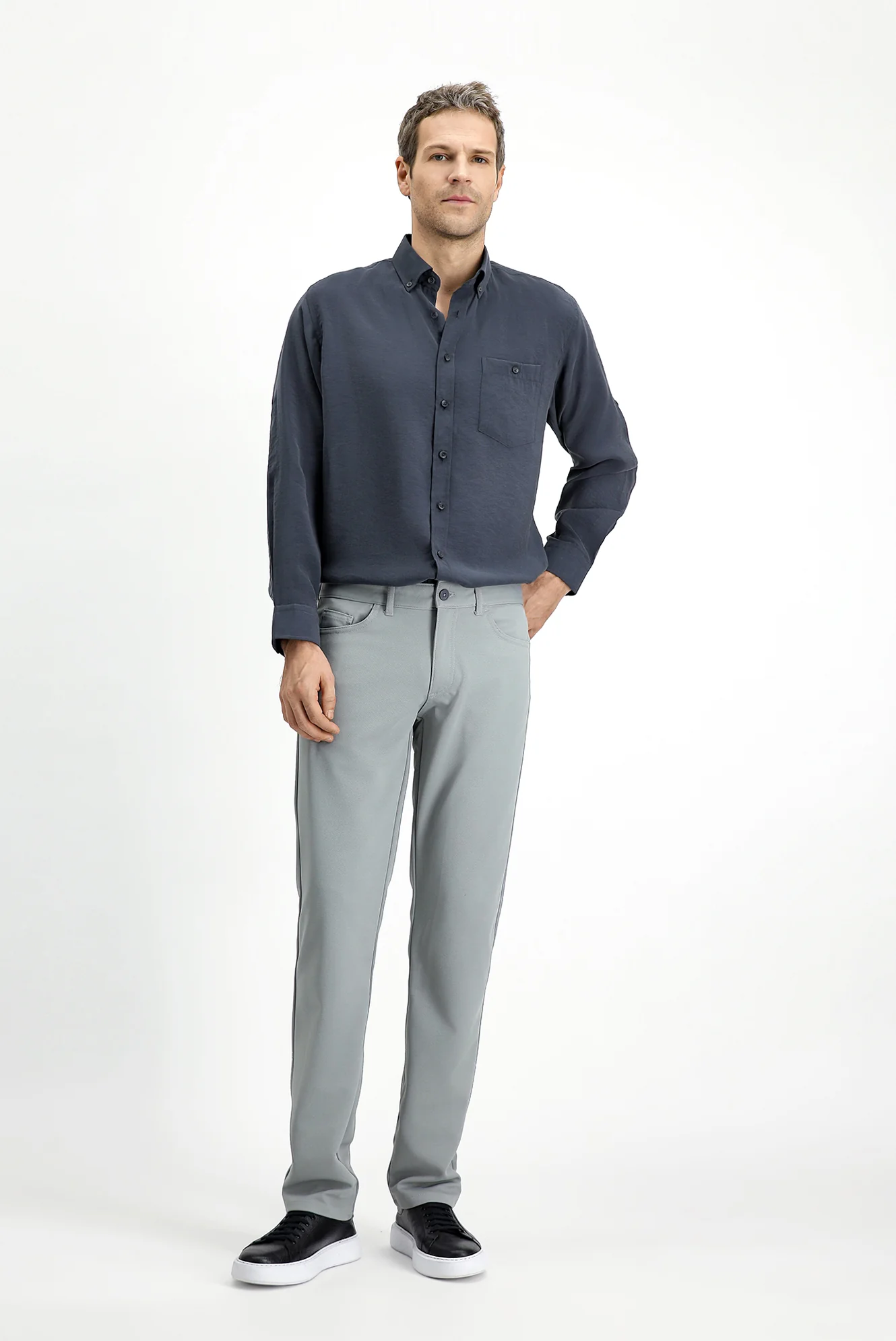 Orta Gri Regular Fit Standart Kesim Kanvas / Chino Pantolon