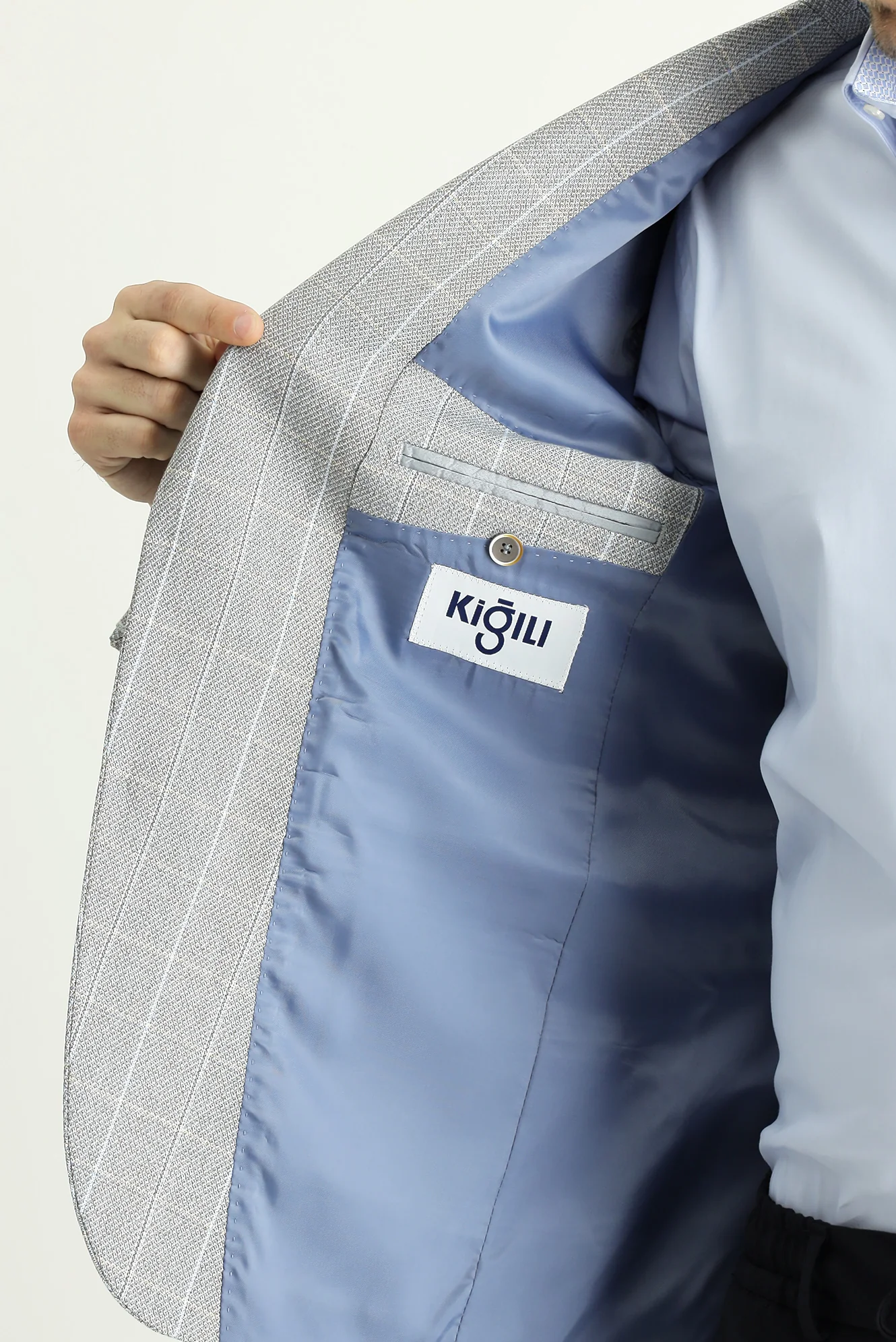 Orta Gri 6 Drop Regular Fit Standart Kesim Kareli Keten Karışımlı Ceket - Image 5