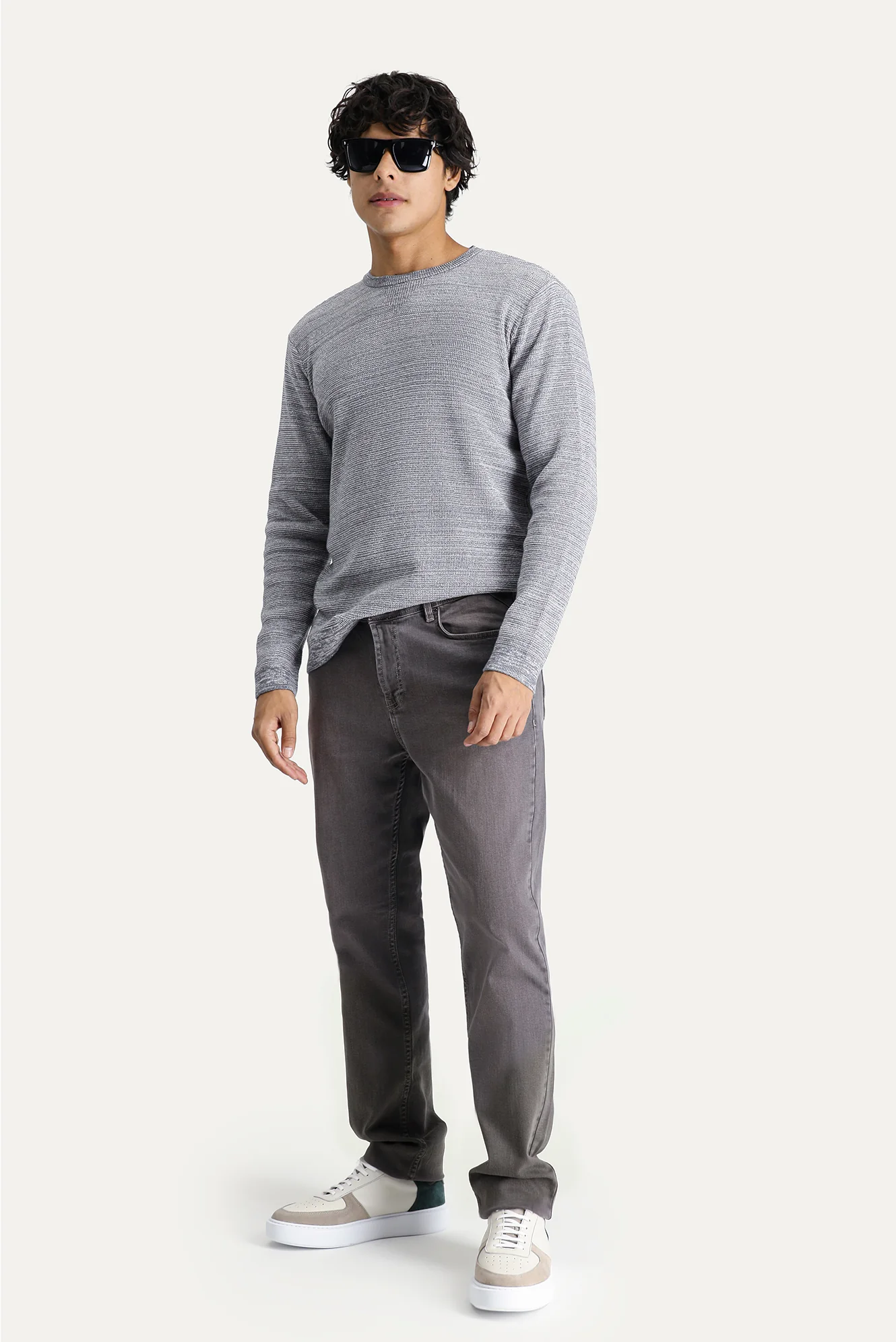 Orta Gri Regular Fit Standart Kesim Likralı Denim Pantolon
