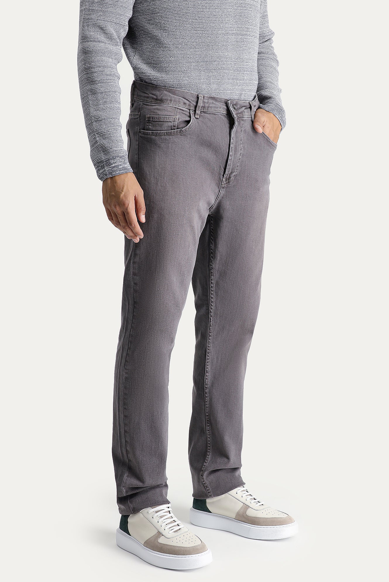 Orta Gri Regular Fit Standart Kesim Likralı Denim Pantolon - Image 3