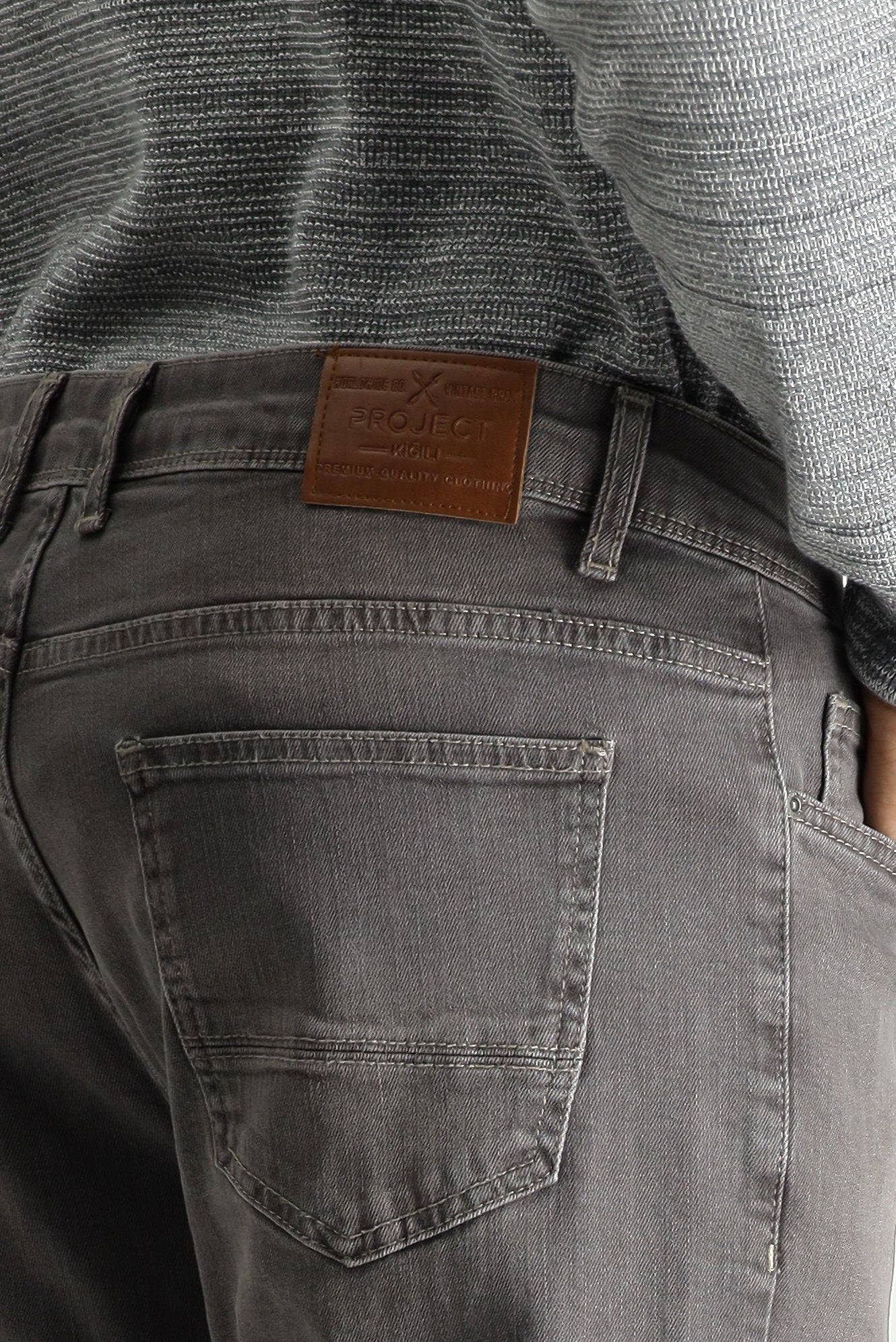 Orta Gri Regular Fit Standart Kesim Likralı Denim Pantolon - Image 5