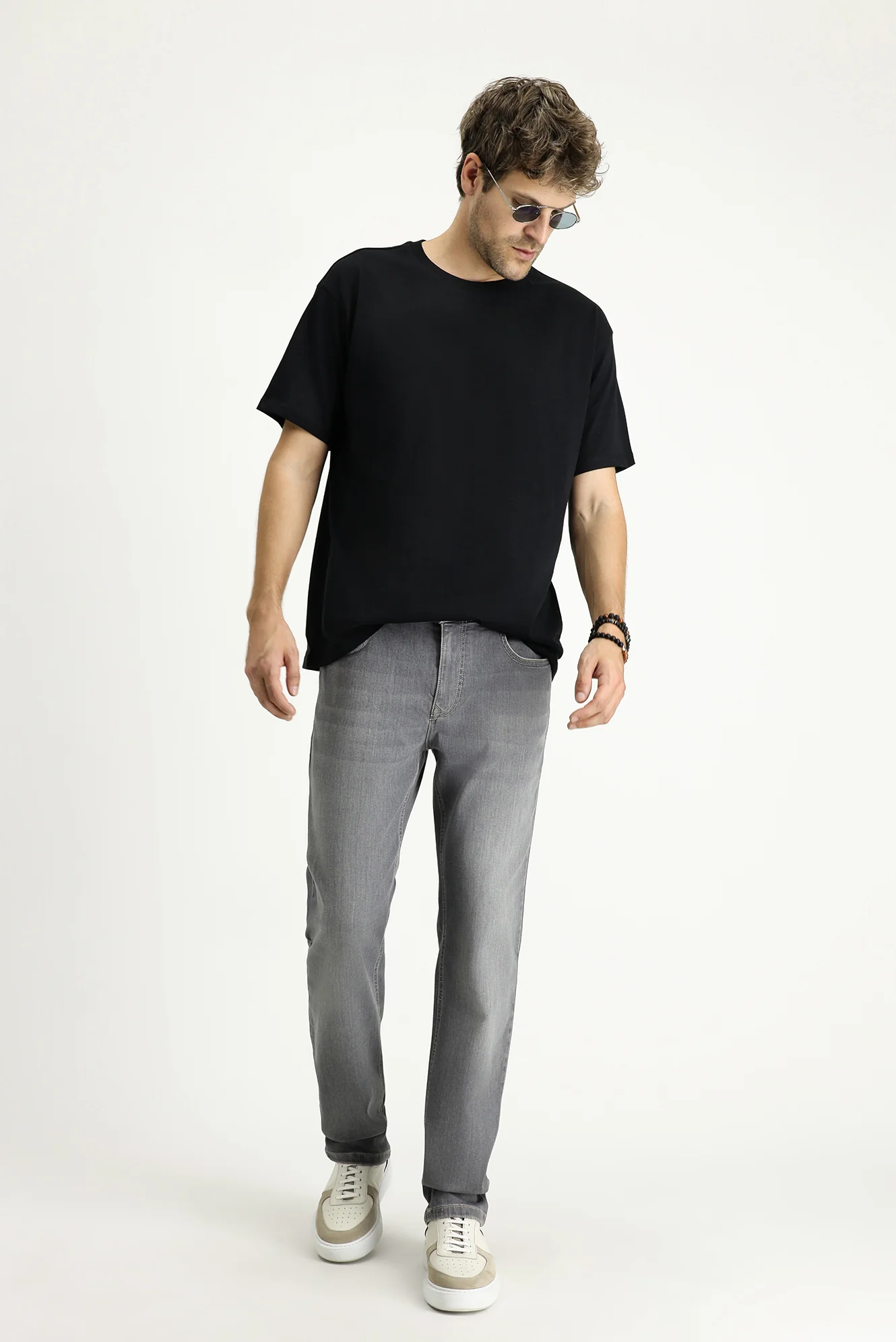 Orta Gri Regular Fit Standart Kesim Likralı Denim Pantolon