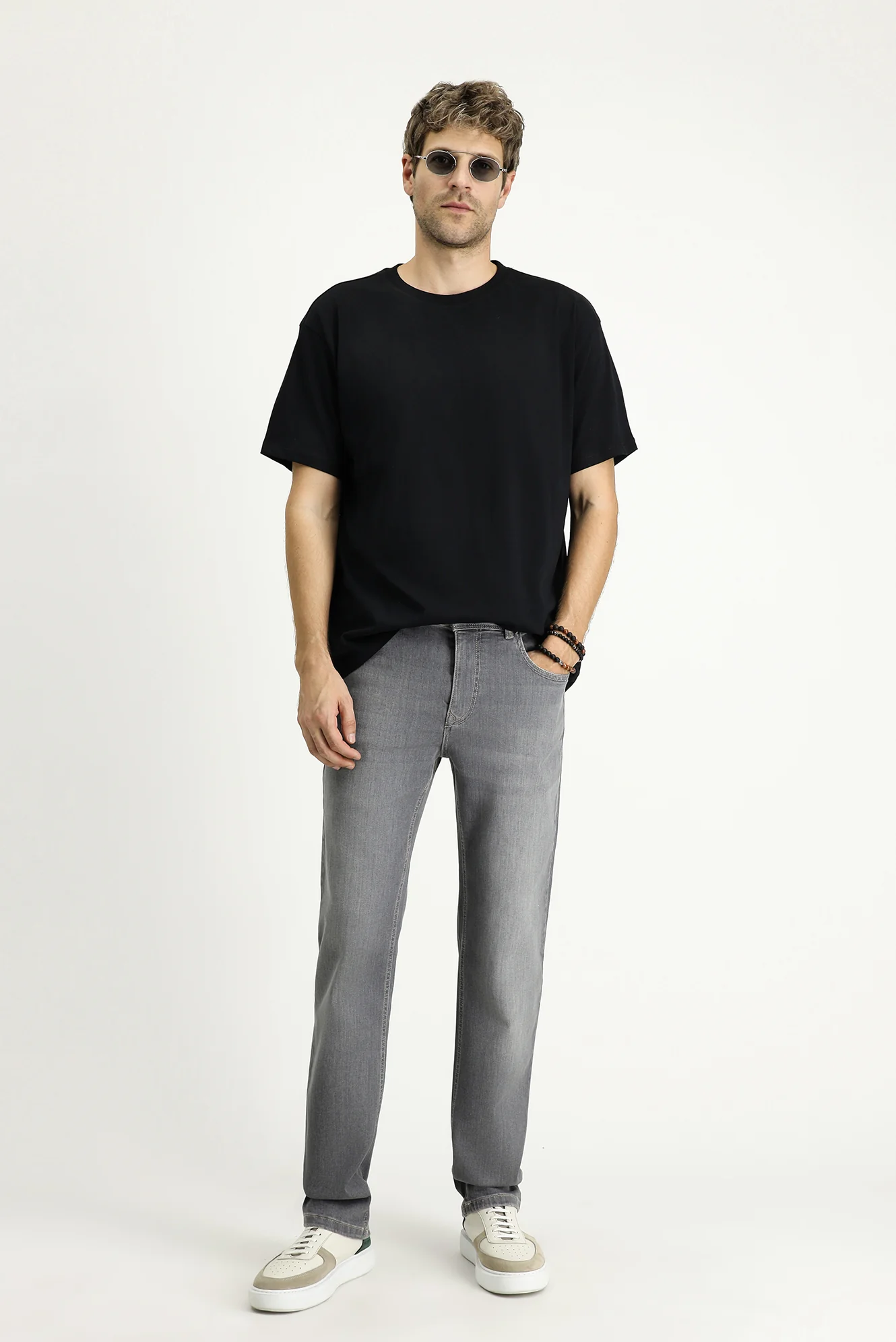 Orta Gri Regular Fit Standart Kesim Likralı Denim Pantolon - Image 2