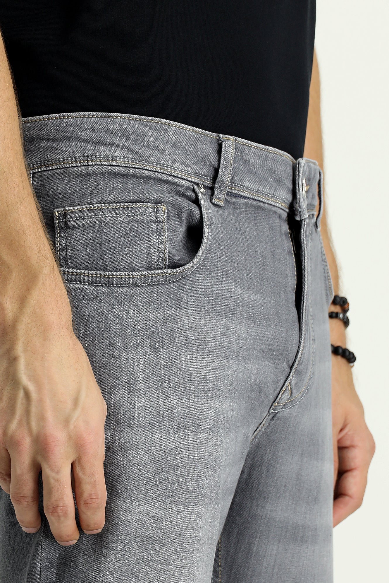 Orta Gri Regular Fit Standart Kesim Likralı Denim Pantolon - Image 3