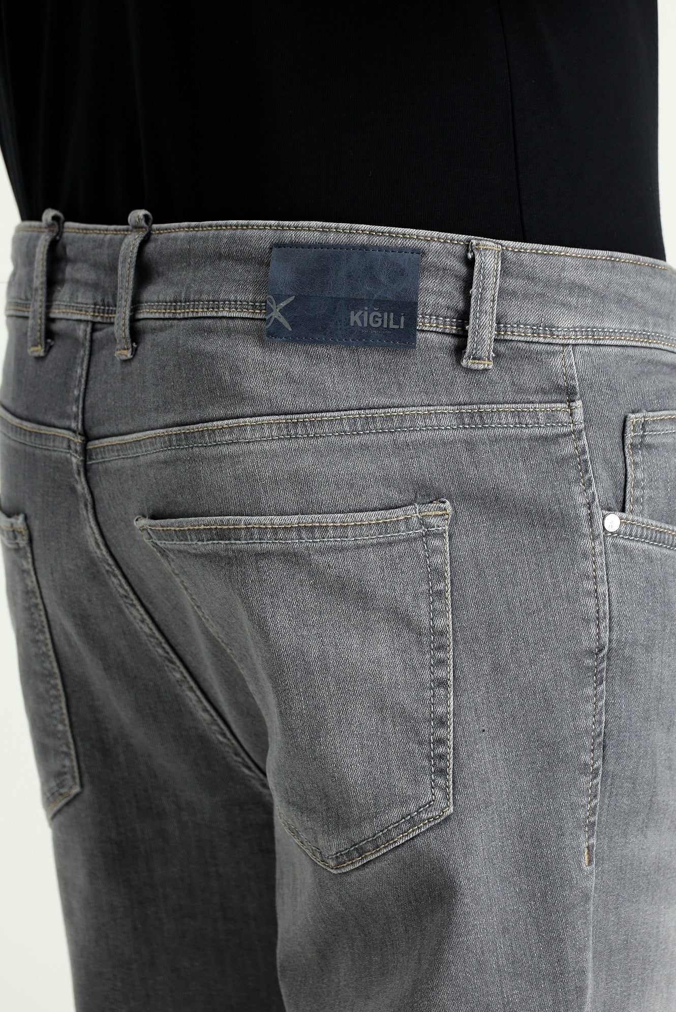 Orta Gri Regular Fit Standart Kesim Likralı Denim Pantolon - Image 5