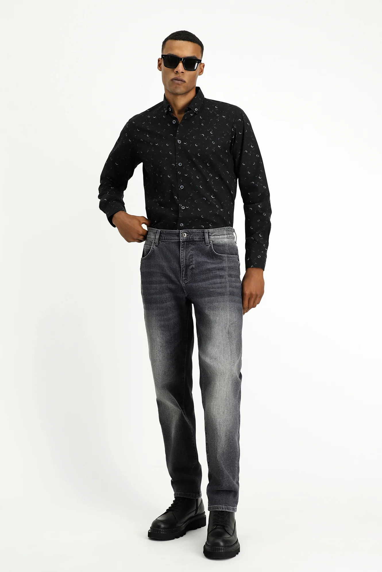 Orta Gri Regular Fit Standart Kesim Likralı Denim Pantolon