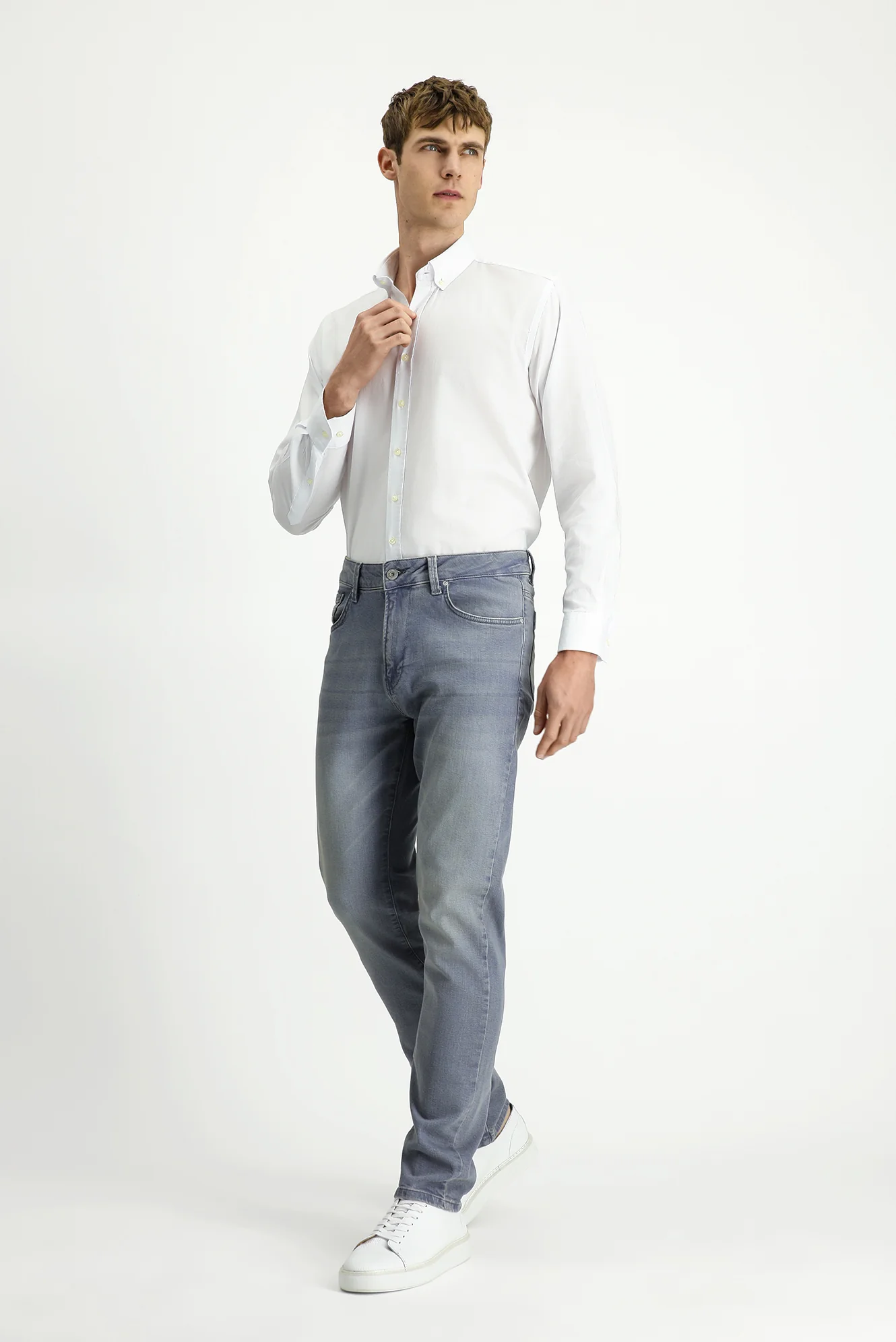 Orta Gri Regular Fit Standart Kesim Likralı Denim Pantolon - Image 2
