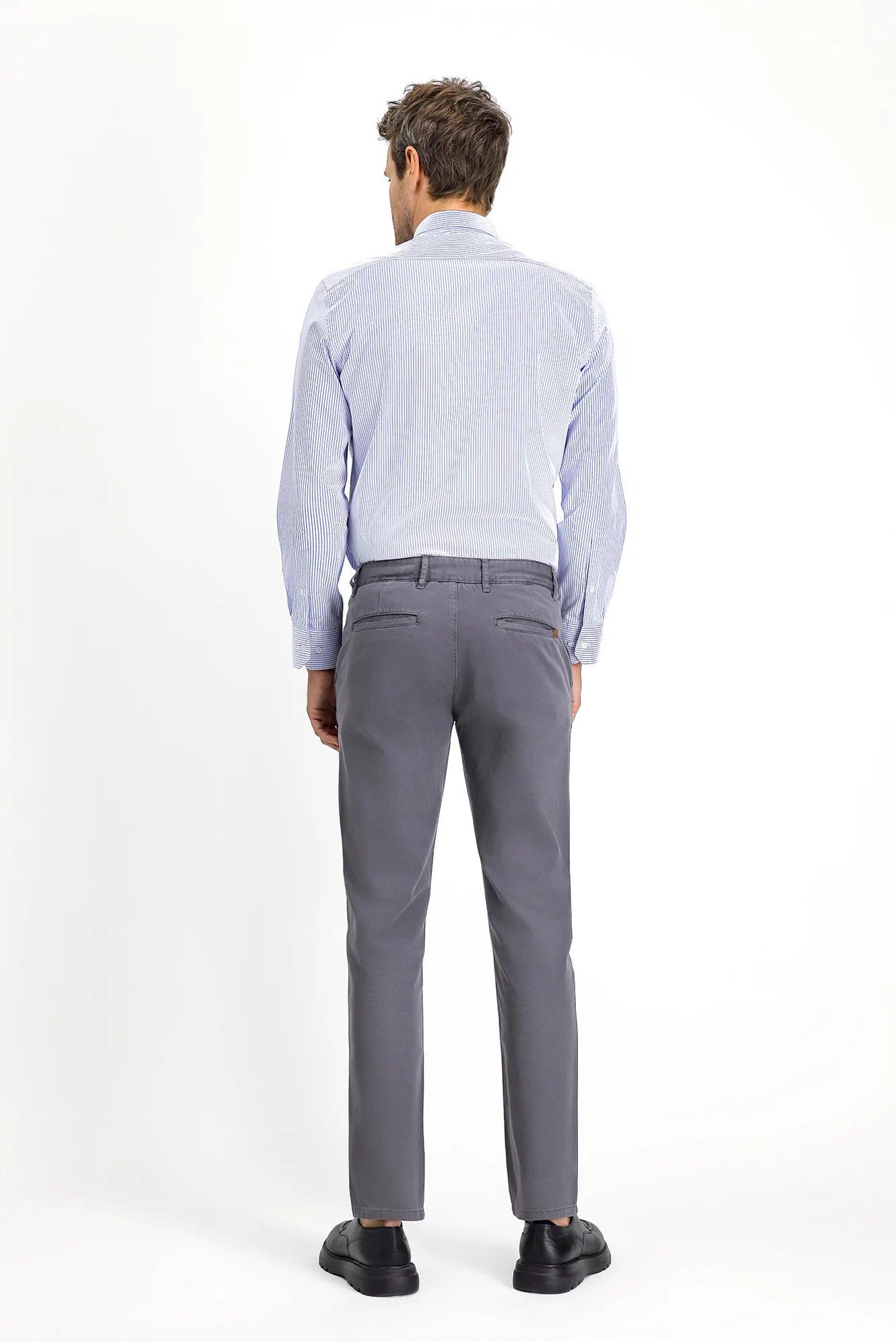 Orta Gri Regular Fit Standart Kesim Likralı Kanvas / Chino Pantolon - Image 5