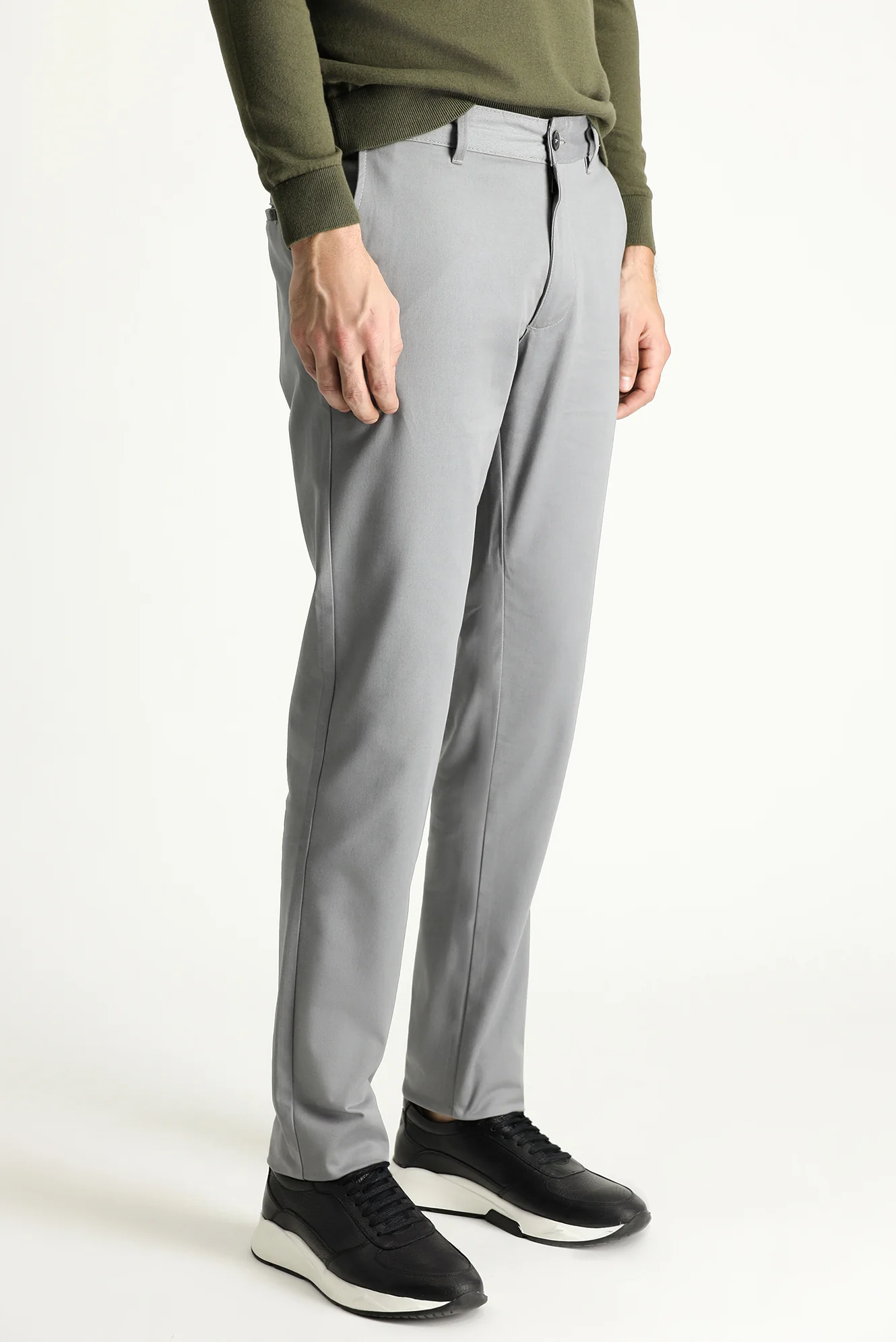 Orta Gri Regular Fit Standart Kesim Likralı Kanvas / Chino Pantolon - Image 3