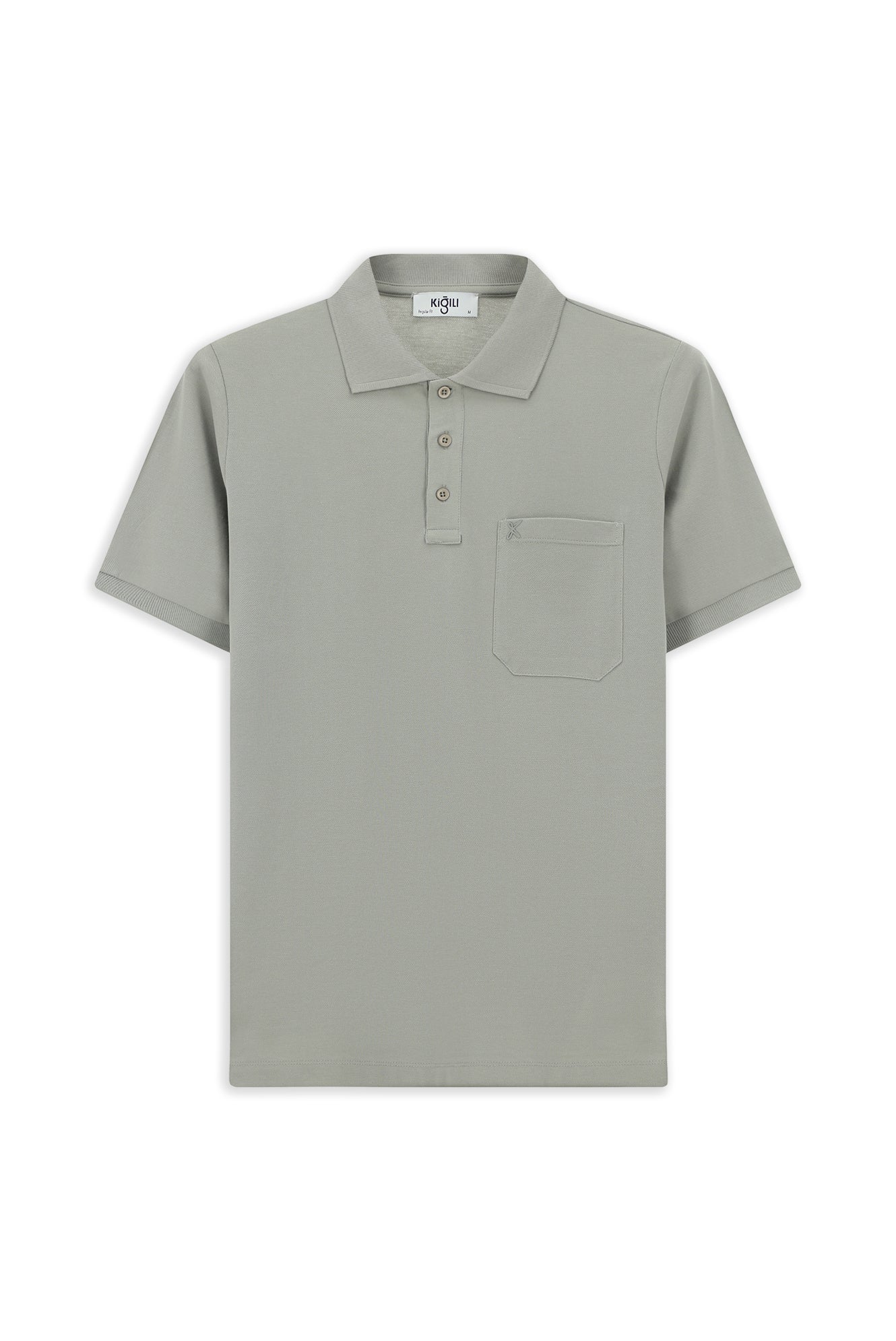Orta Gri Regular Fit Pamuk Nakışlı Cepli Kıvrılmaz Polo Yaka Tişört - Image 7