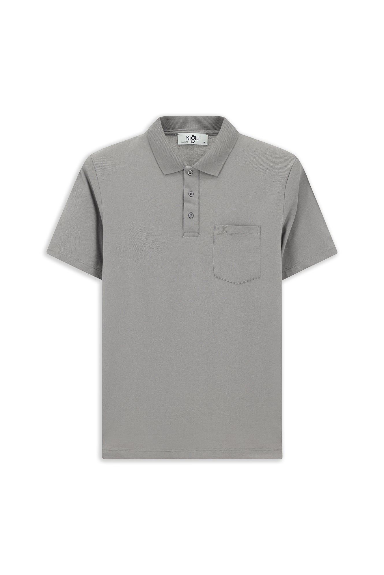 Orta Gri Regular Fit Pamuklu Nakışlı Cepli Polo Yaka Tişört - Image 4