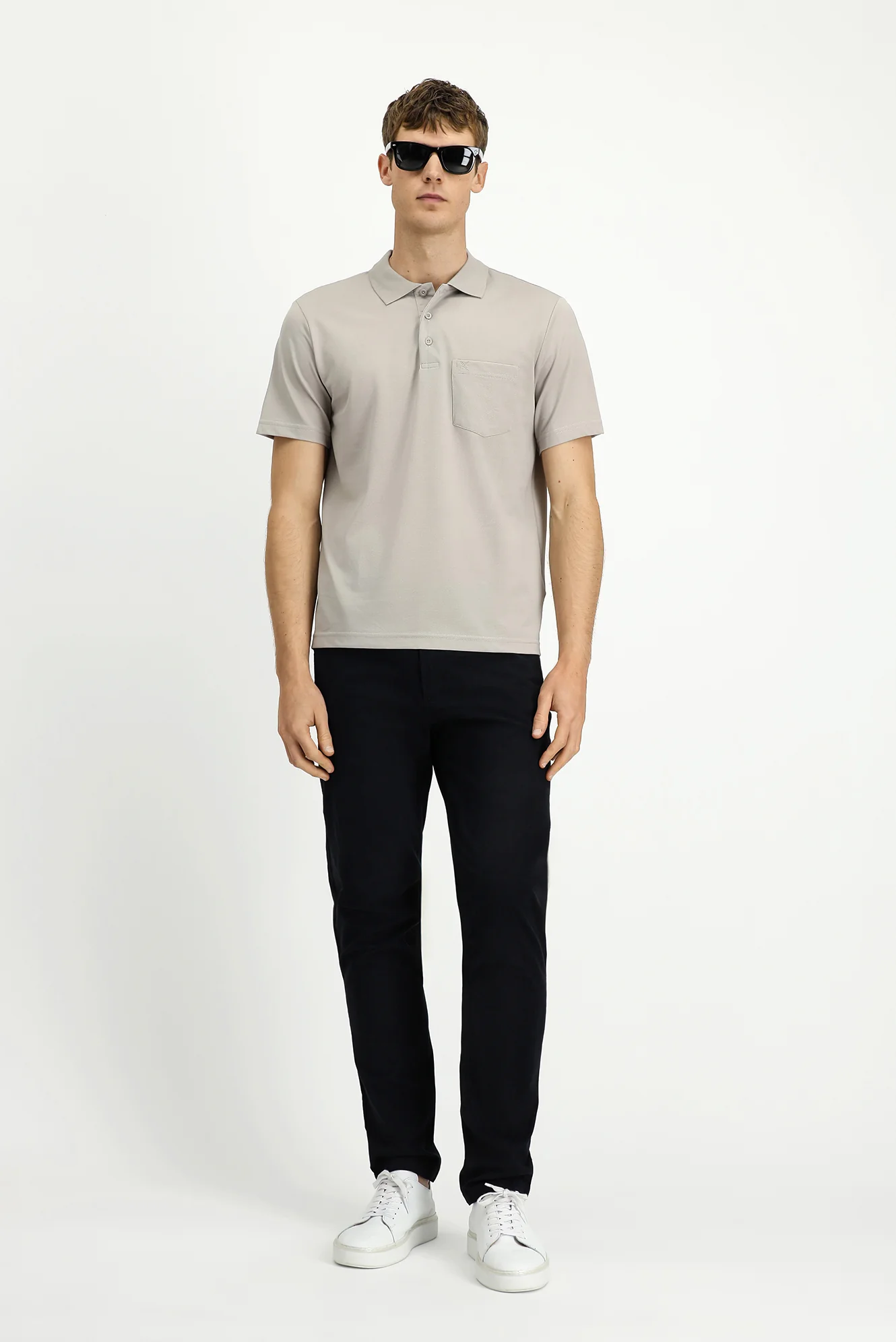 Orta Gri Regular Fit Pamuklu Nakışlı Cepli Polo Yaka Tişört - Image 2
