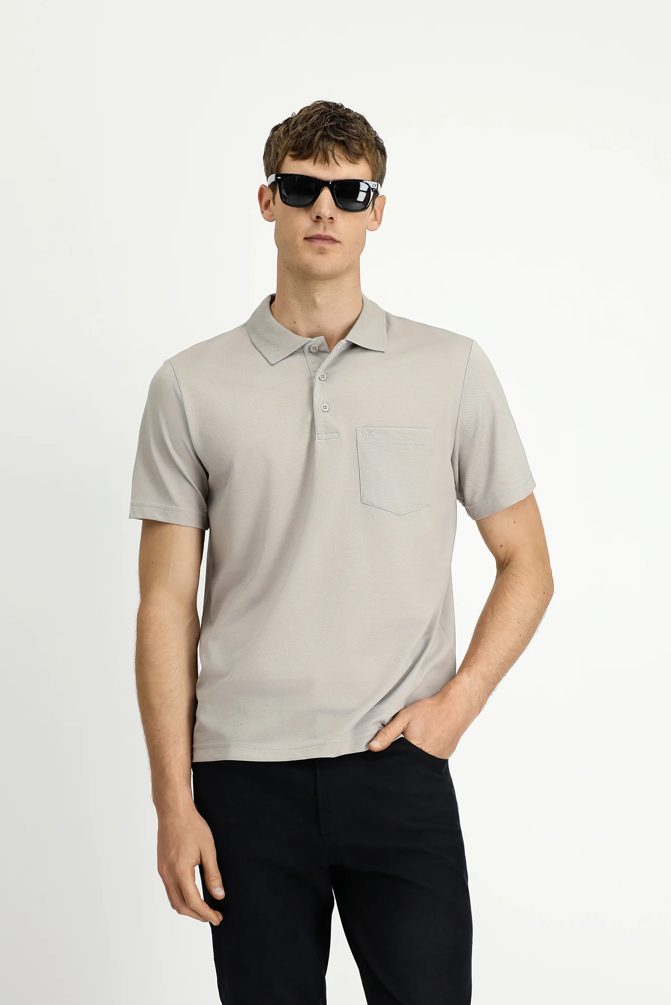 Orta Gri Regular Fit Pamuklu Nakışlı Cepli Polo Yaka Tişört - Image 3
