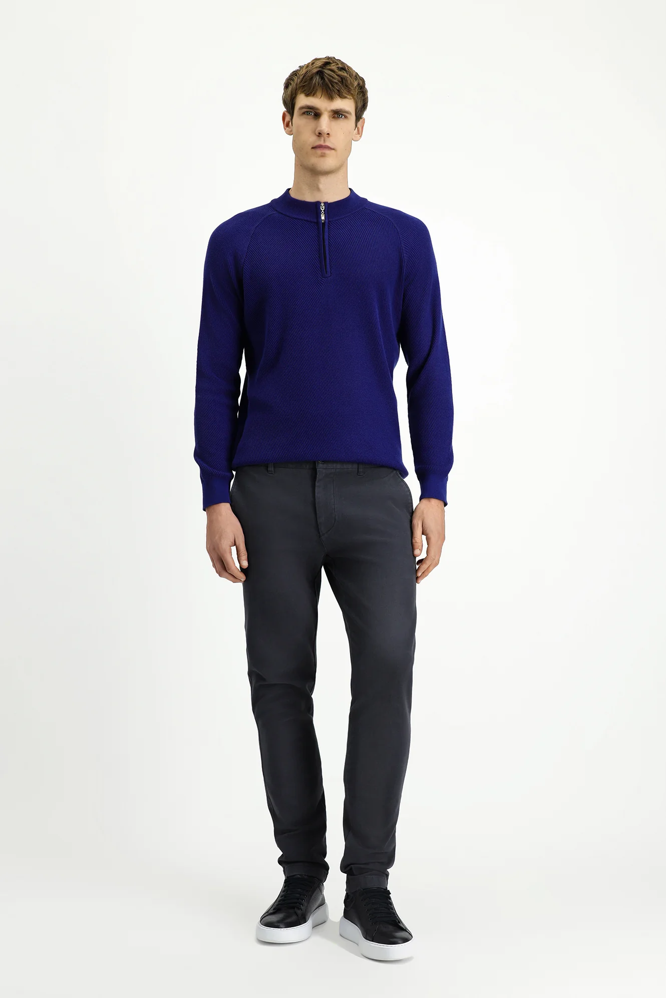 Orta Gri Slim Fit Dar Kesim Likralı Kanvas / Chino Pantolon