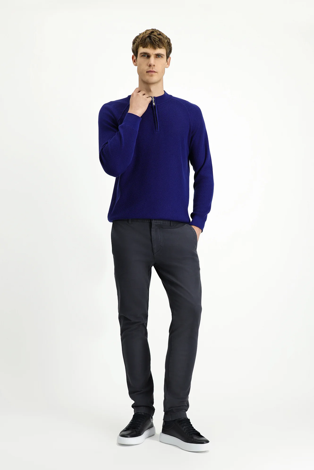 Orta Gri Slim Fit Dar Kesim Likralı Kanvas / Chino Pantolon - Image 3