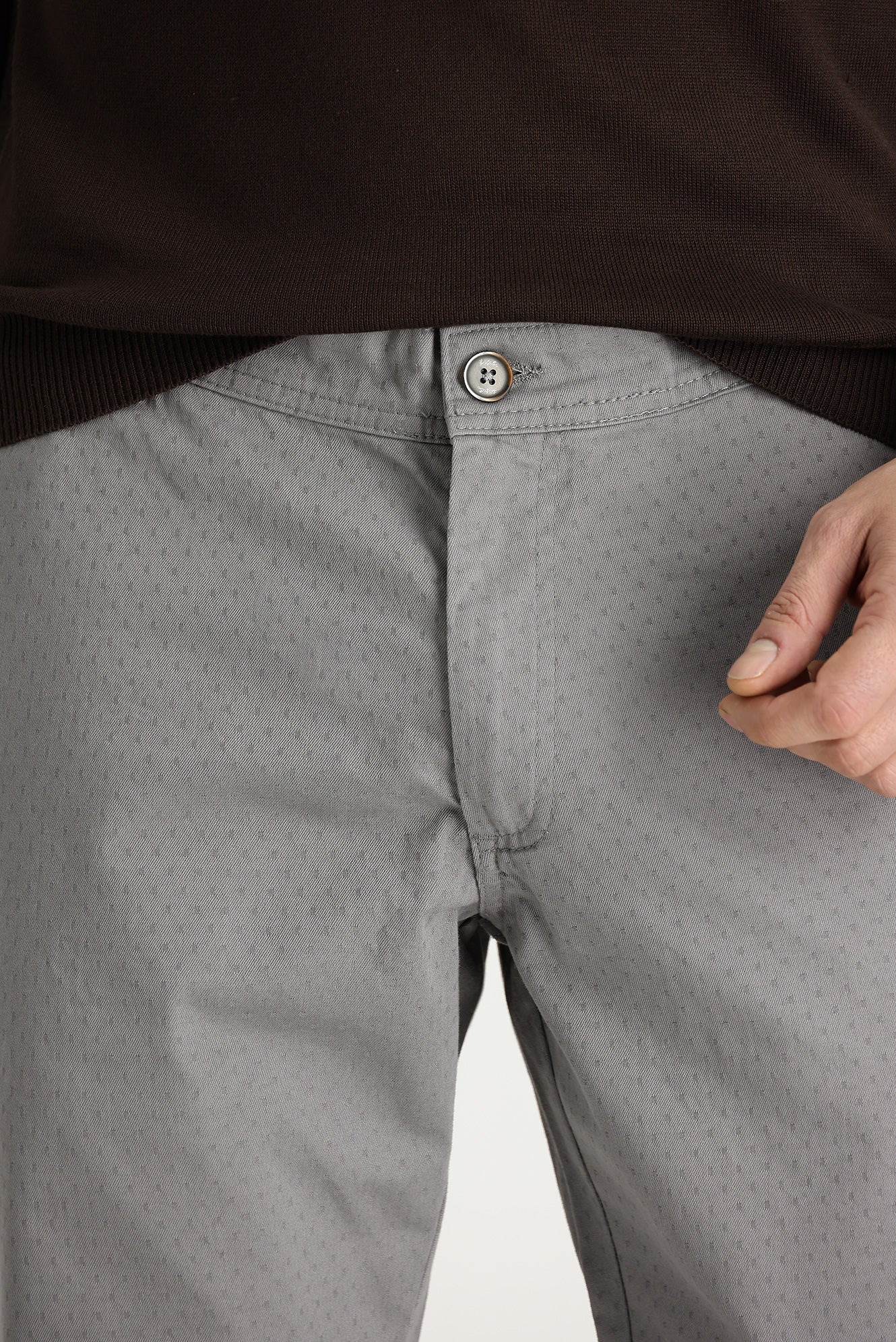 Orta Gri Relaxed Fit Rahat Kesim Desenli Likralı Kanvas / Chino Pantolon - Image 2