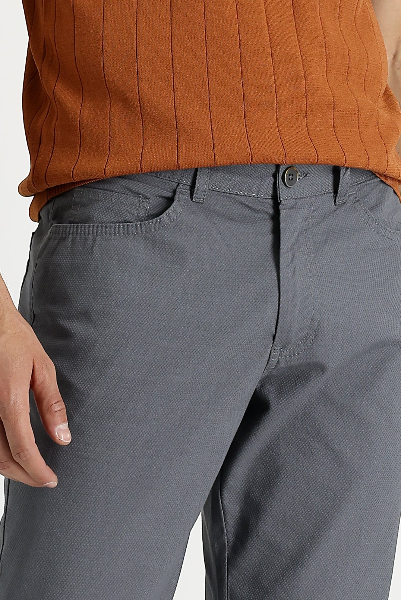Orta Gri Relaxed Fit Rahat Kesim Desenli Likralı Kanvas / Chino Pantolon - Image 2