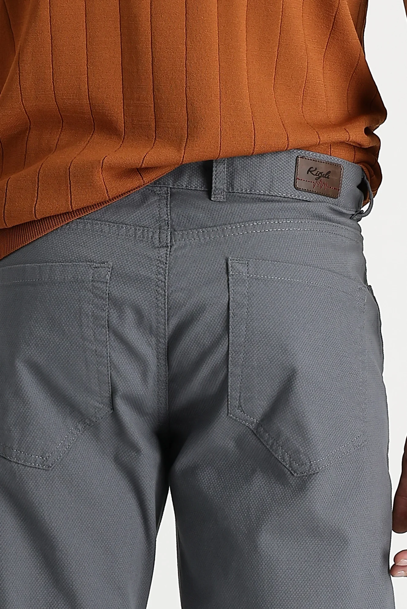Orta Gri Relaxed Fit Rahat Kesim Desenli Likralı Kanvas / Chino Pantolon - Image 4