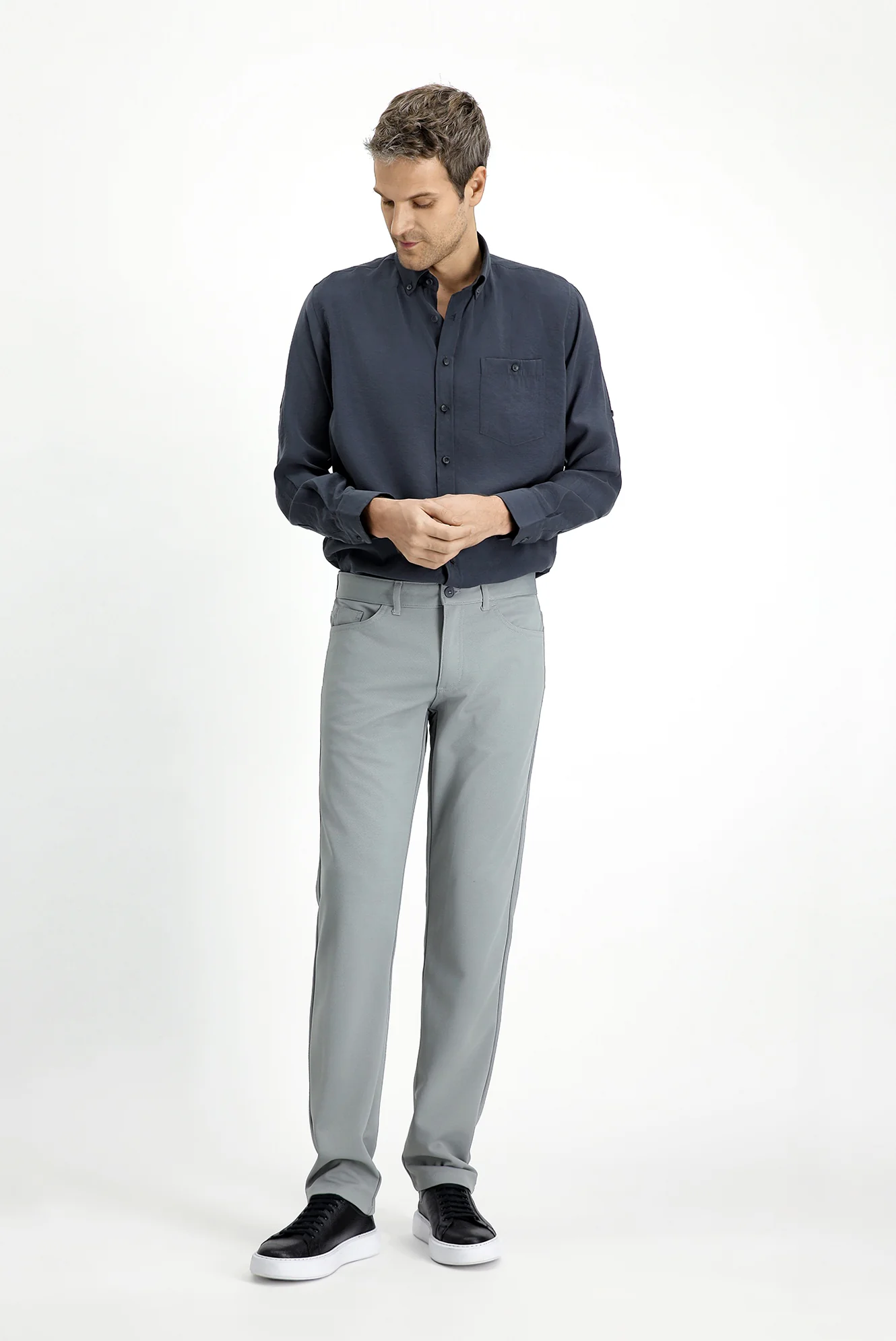 Orta Gri Relaxed Fit Rahat Kesim Kanvas / Chino Pantolon - Image 2