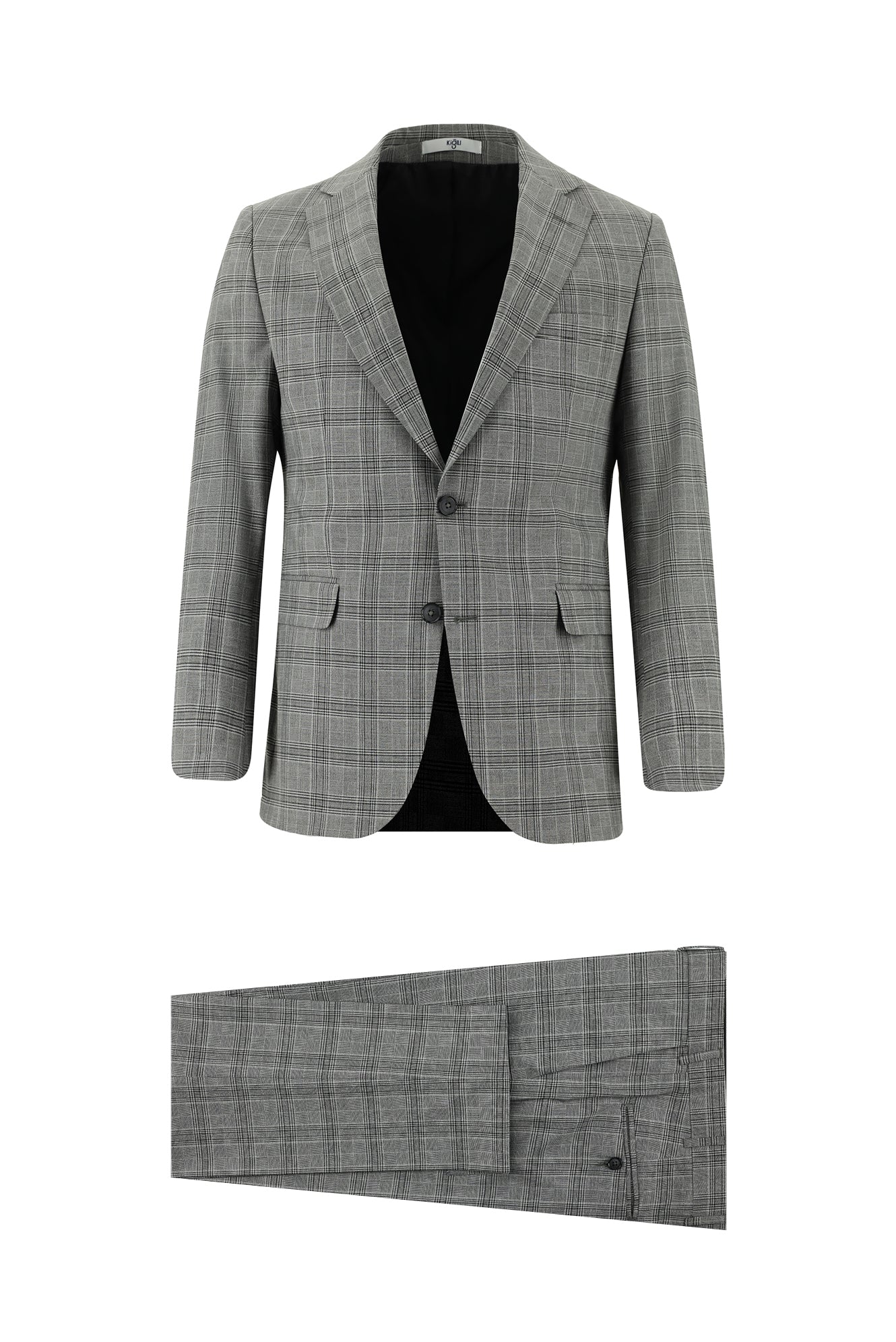 Orta Gri 4 Drop Relaxed Fit Rahat Kesim Ekose Takım Elbise