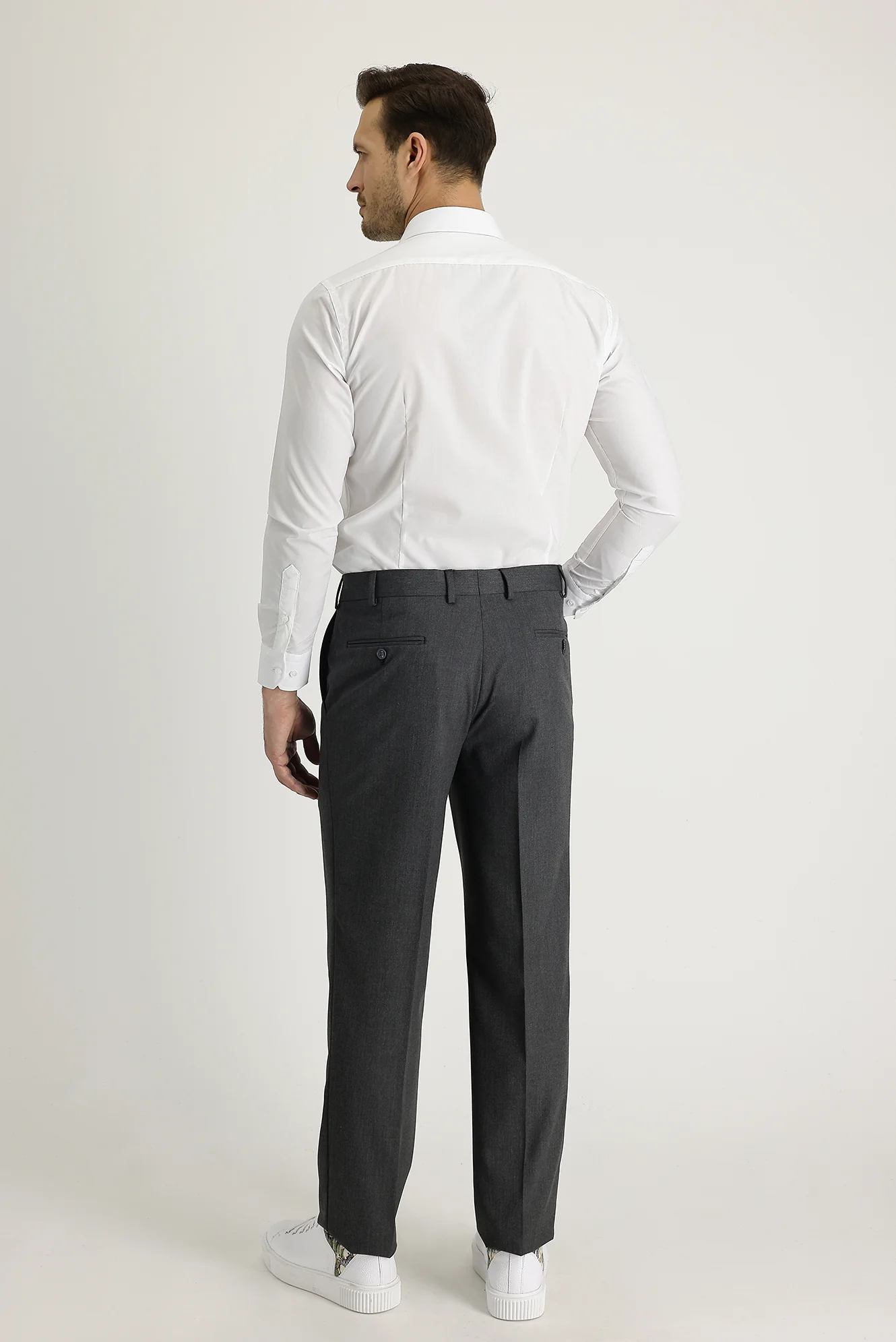 Orta Gri 4 Drop Relaxed Fit Rahat Kesim Likralı Klasik Kumaş Pantolon - Image 2